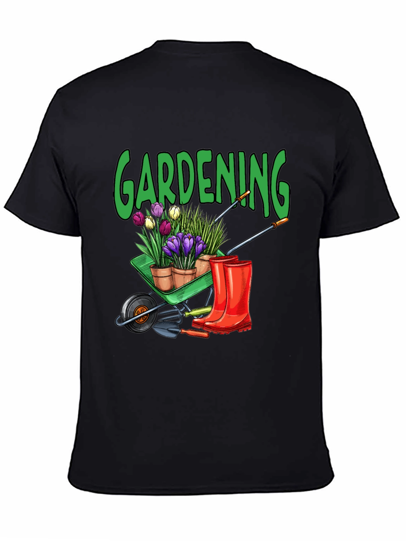 Gardening T-Shirt - Wheelbarrow Plants & Boots Design