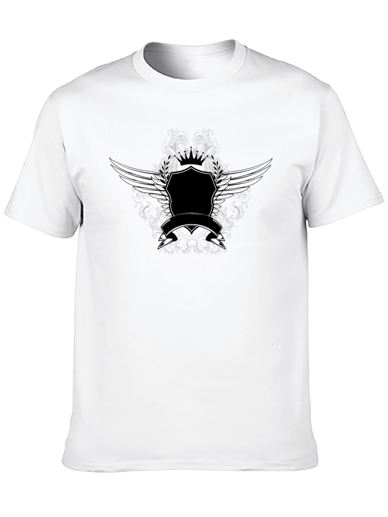 Black T-Shirt with Winged Crest Graphic