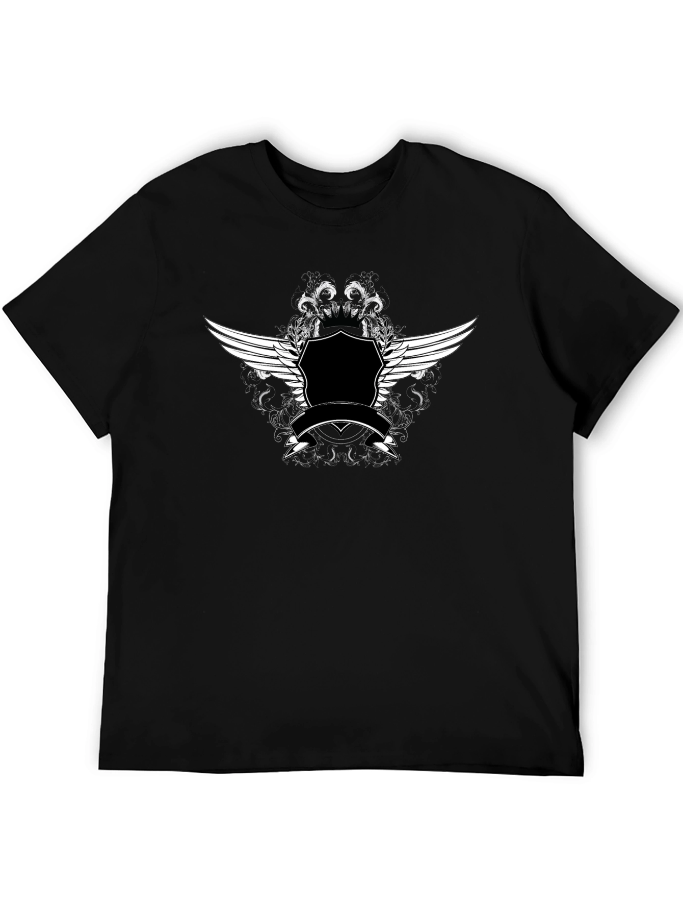 Black T-Shirt with Winged Crest Graphic