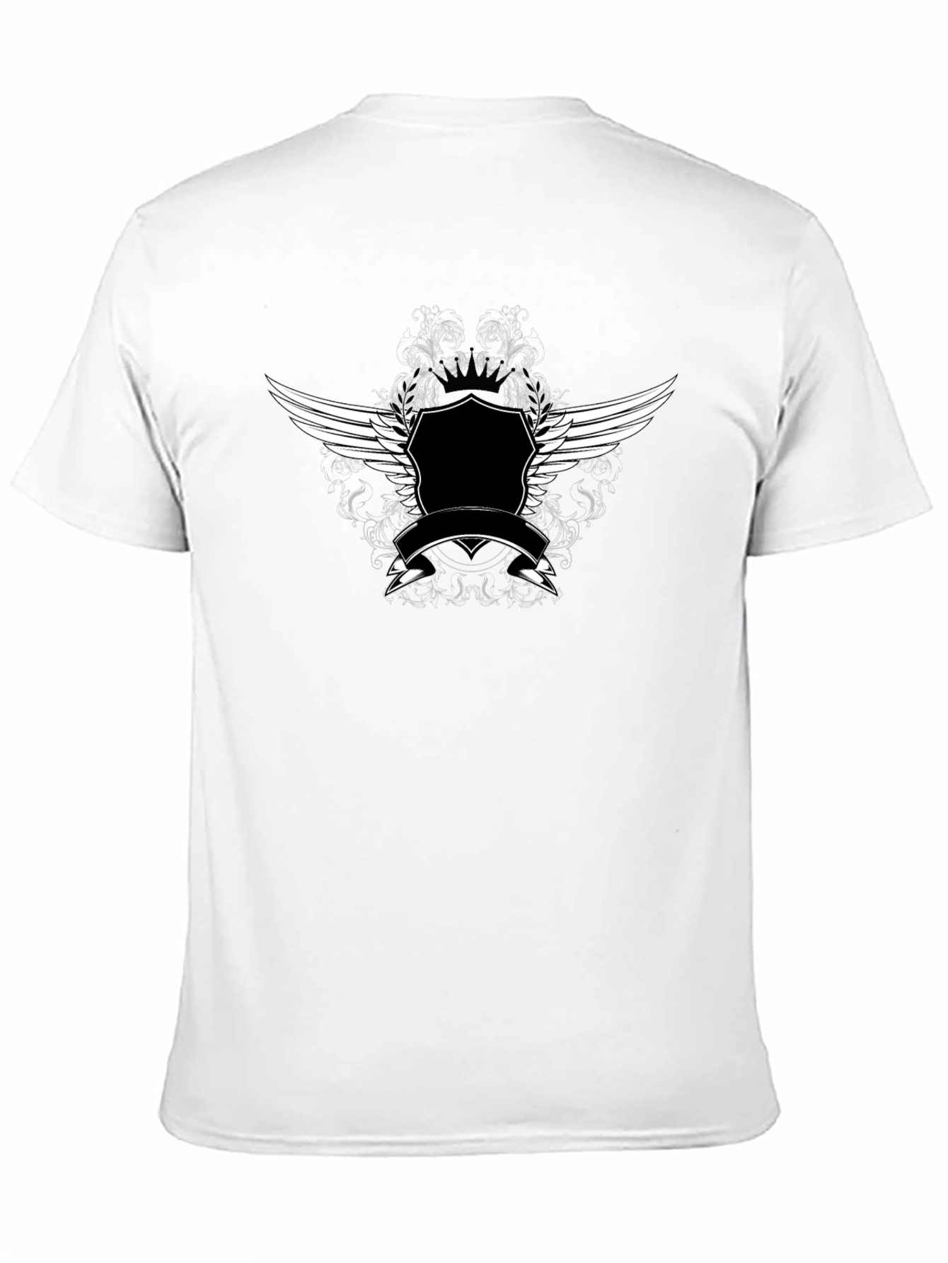 Black T-Shirt with Winged Crest Graphic