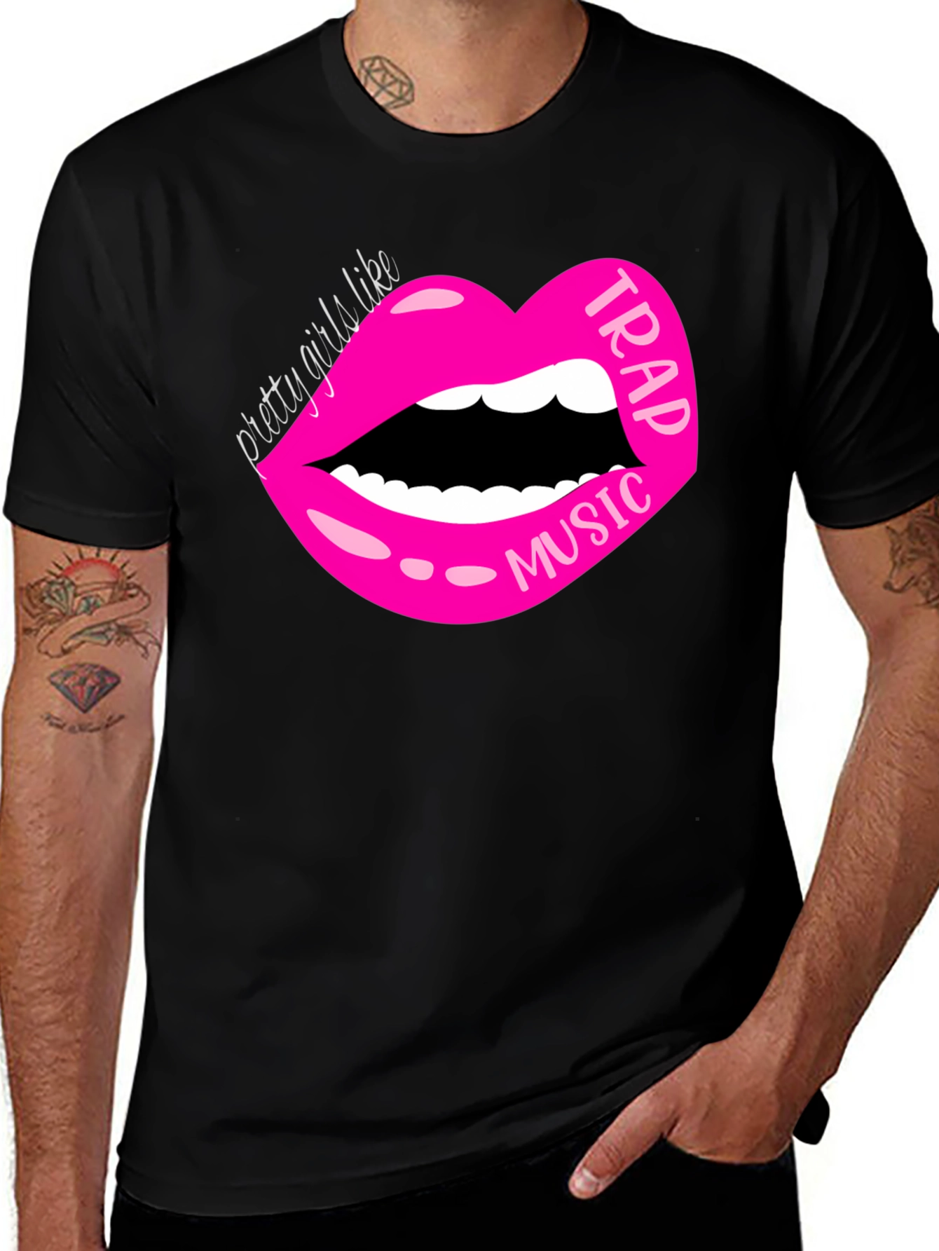 Trap Music Lips Graphic Tee - Black Cotton T-Shirt