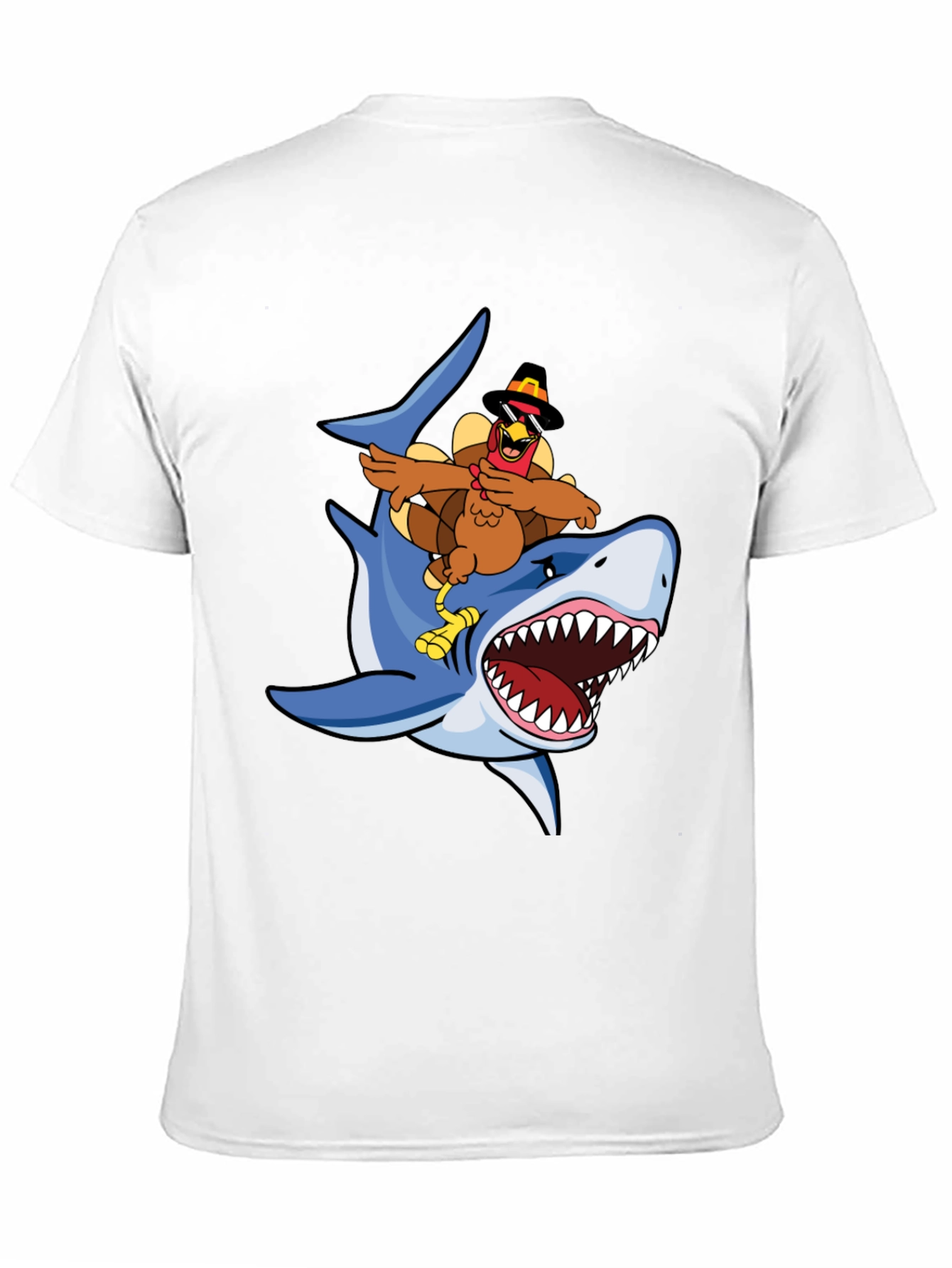 Turkey Riding Shark Graphic Tee - Black Cotton T-Shirt