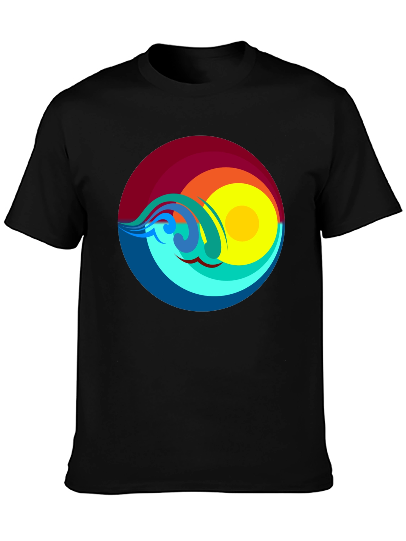 Sunset Waves Graphic T-Shirt - Black