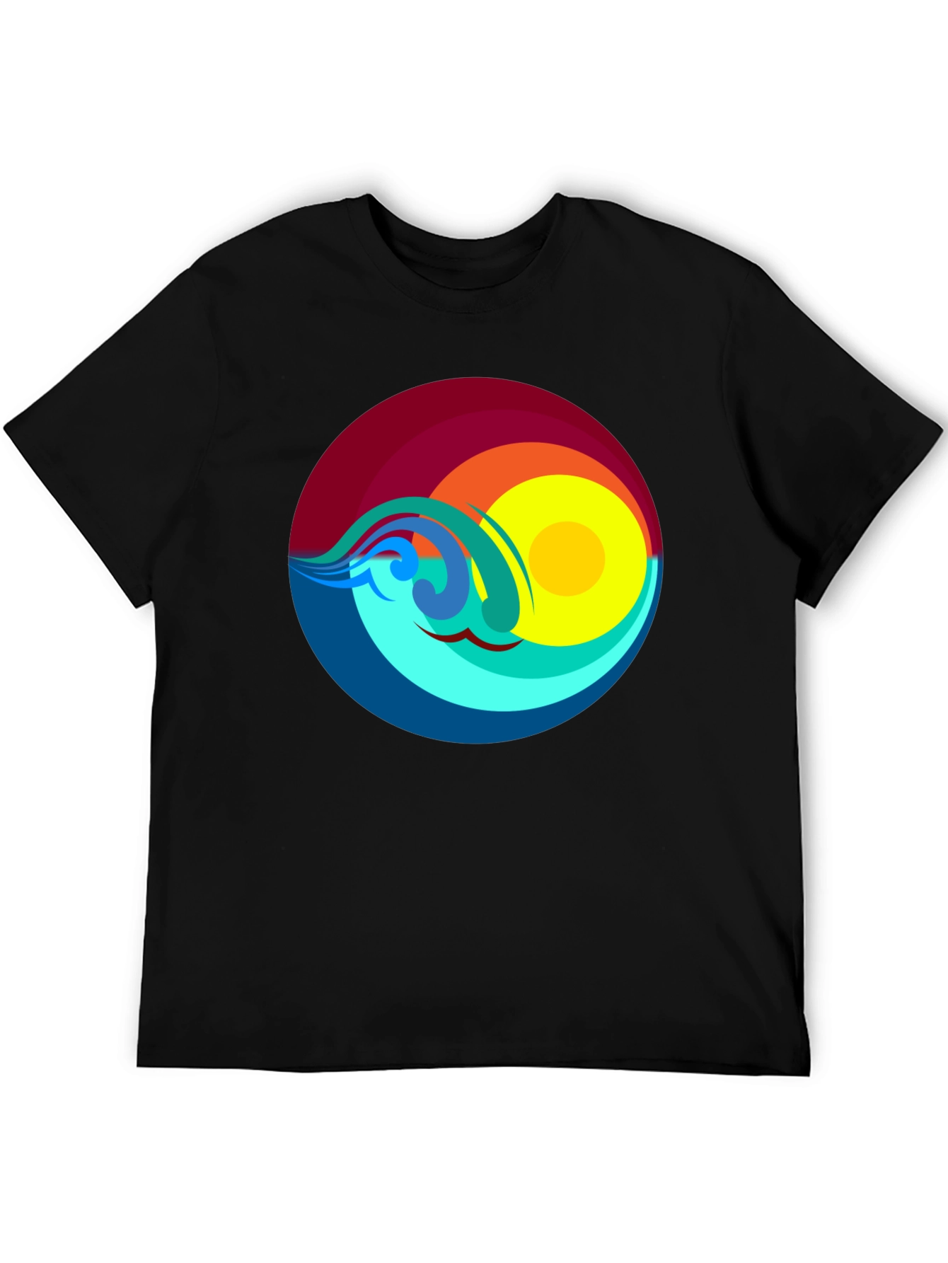 Sunset Waves Graphic T-Shirt - Black