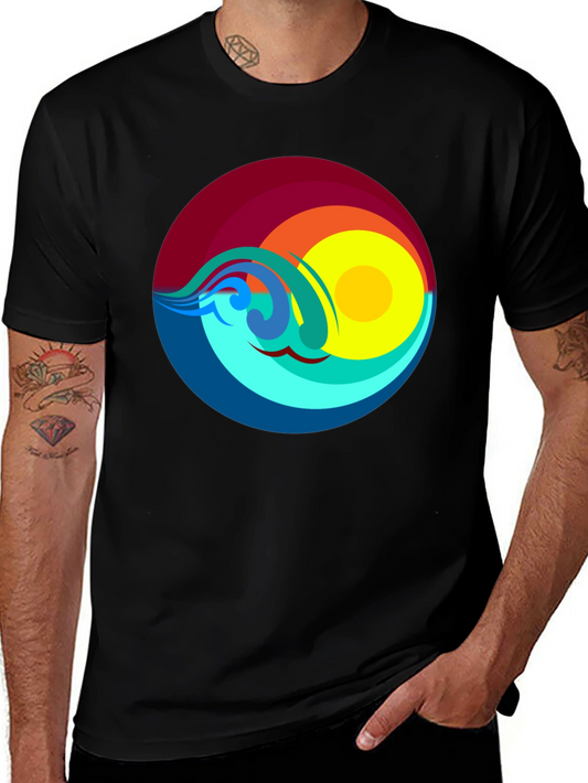 Sunset Waves Graphic T-Shirt - Black
