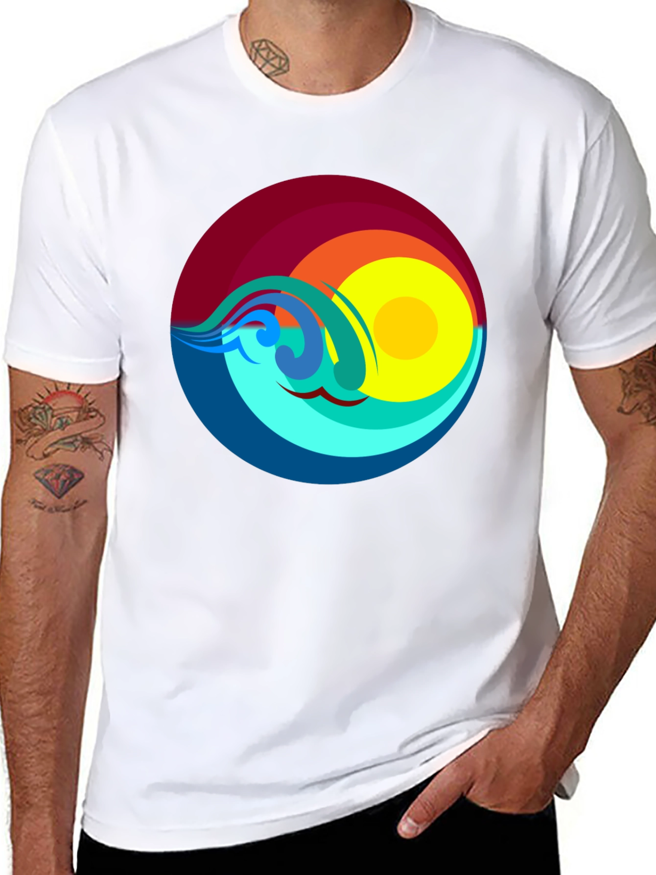 Sunset Waves Graphic T-Shirt - Black