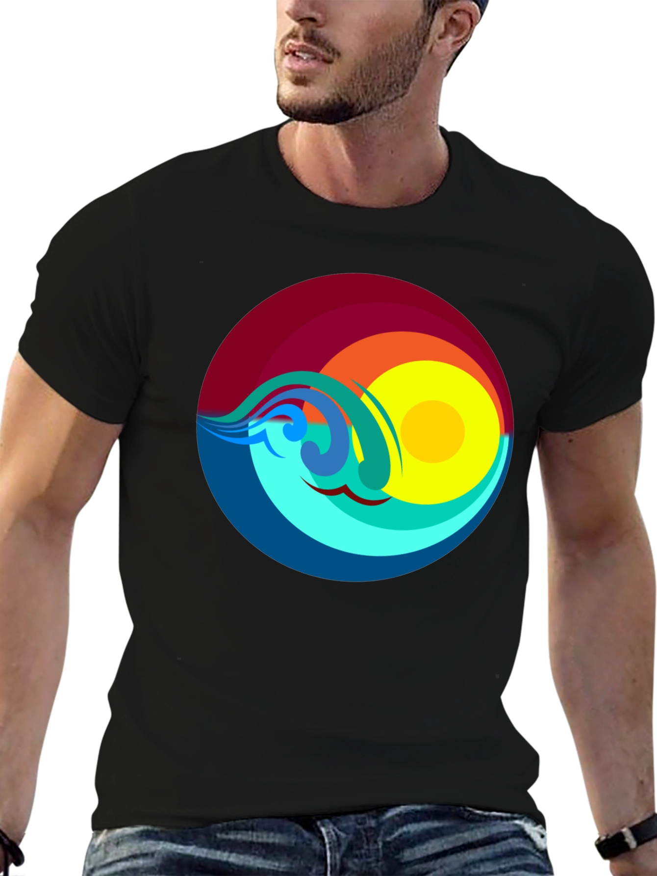 Sunset Waves Graphic T-Shirt - Black