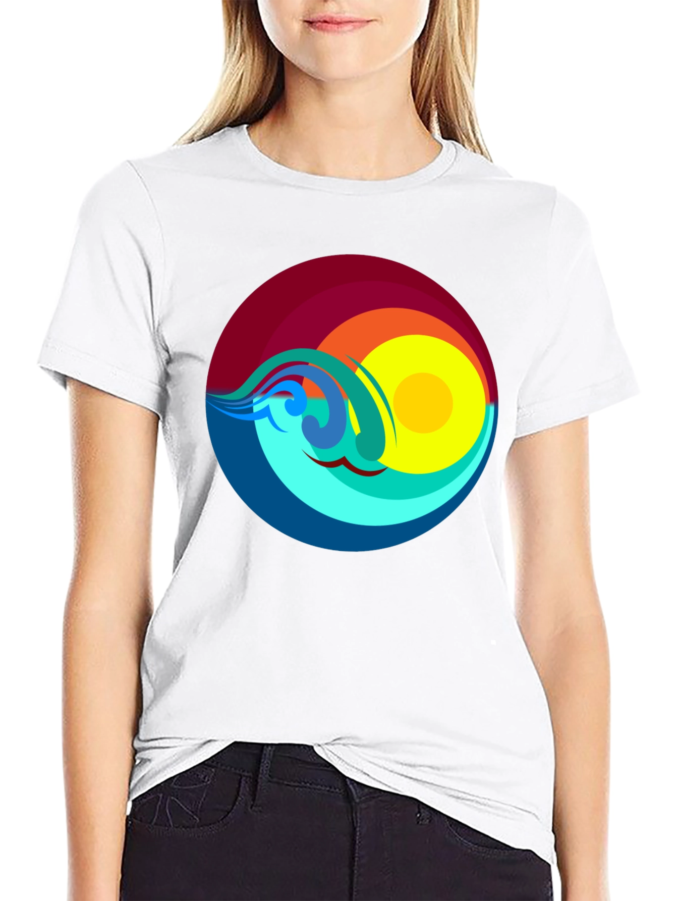 Sunset Waves Graphic T-Shirt - Black