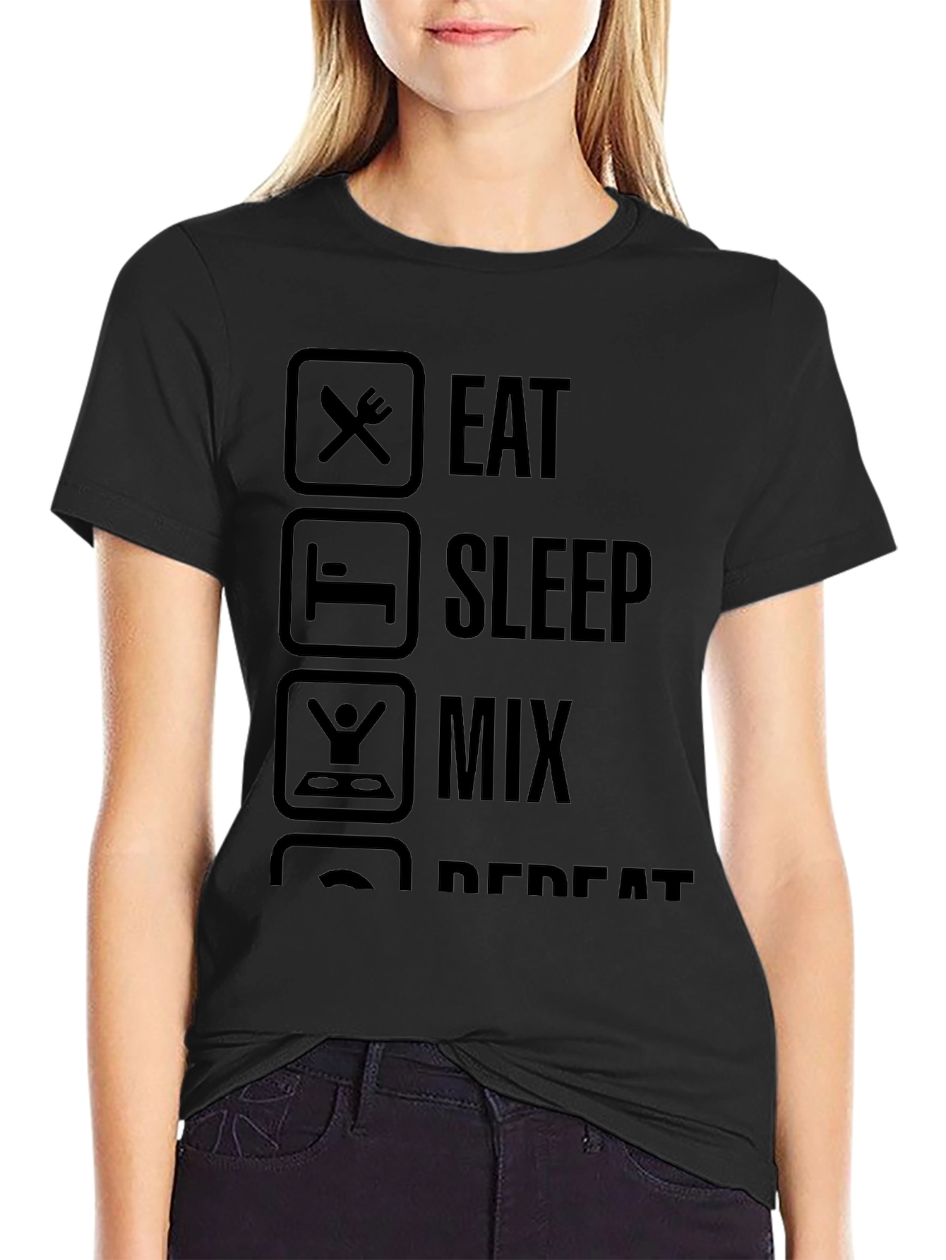 Eat Sleep Mix Repeat Black Graphic T-Shirt
