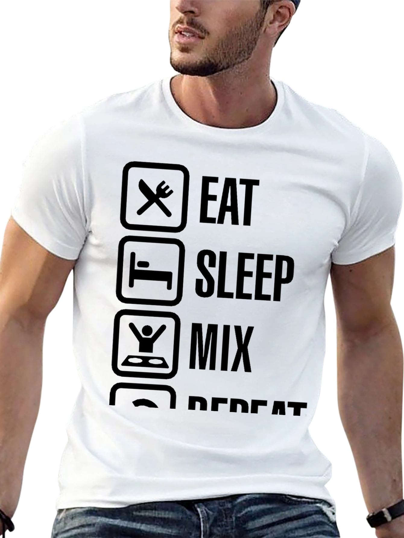Eat Sleep Mix Repeat Black Graphic T-Shirt