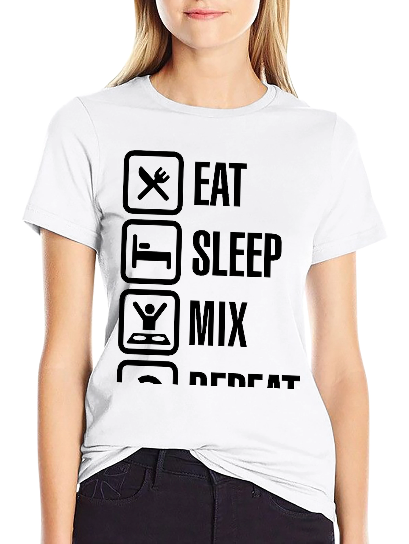 Eat Sleep Mix Repeat Black Graphic T-Shirt