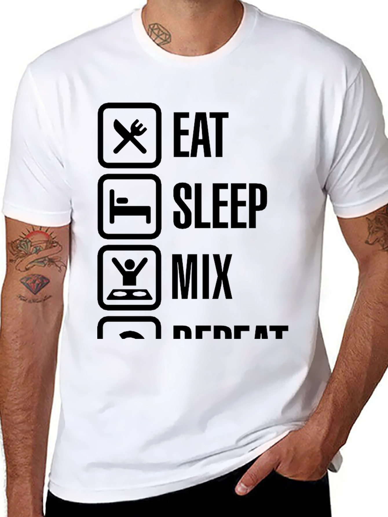 Eat Sleep Mix Repeat Black Graphic T-Shirt