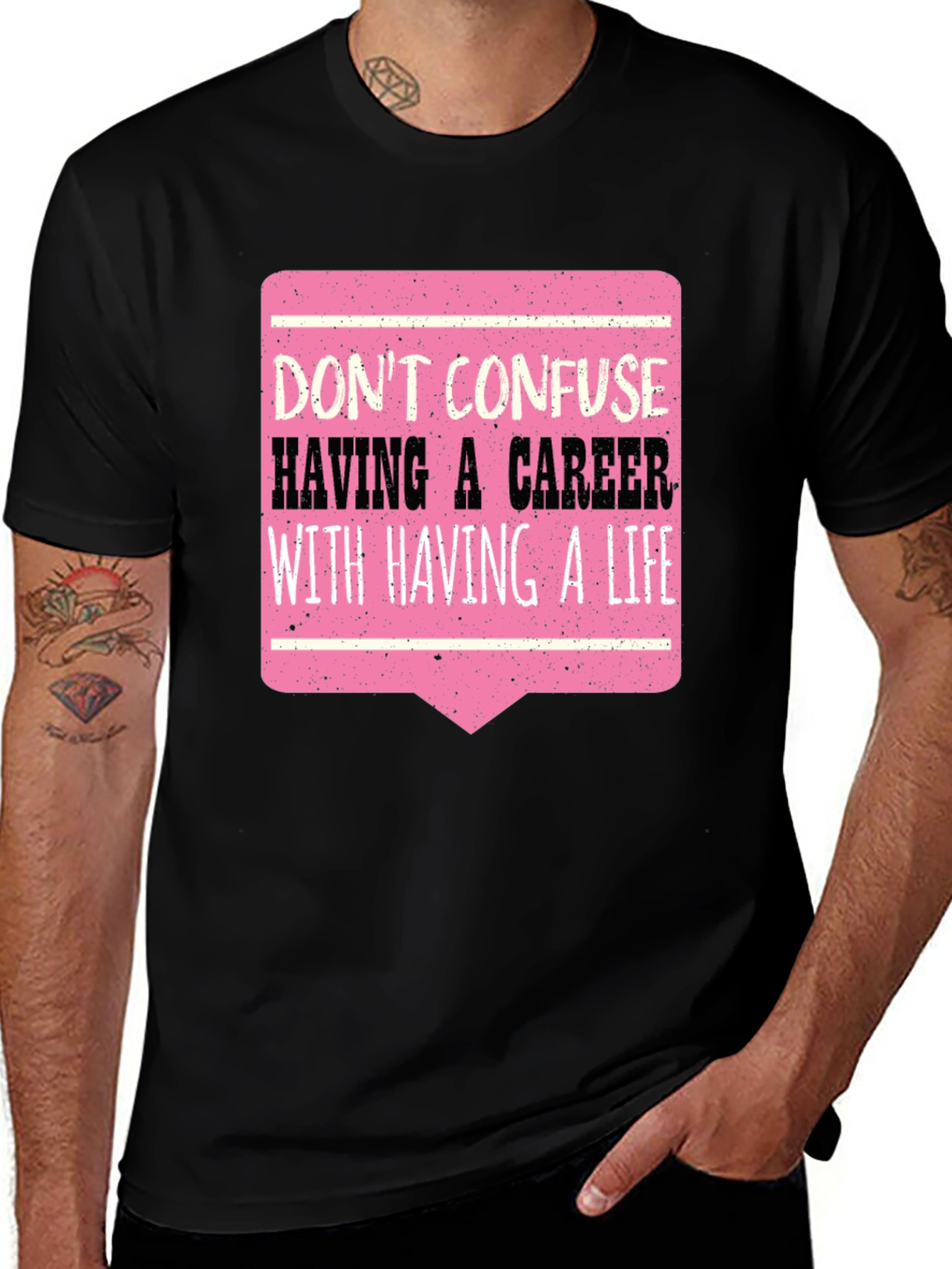 Career vs Life Graphic Tee - Black Casual T-Shirt