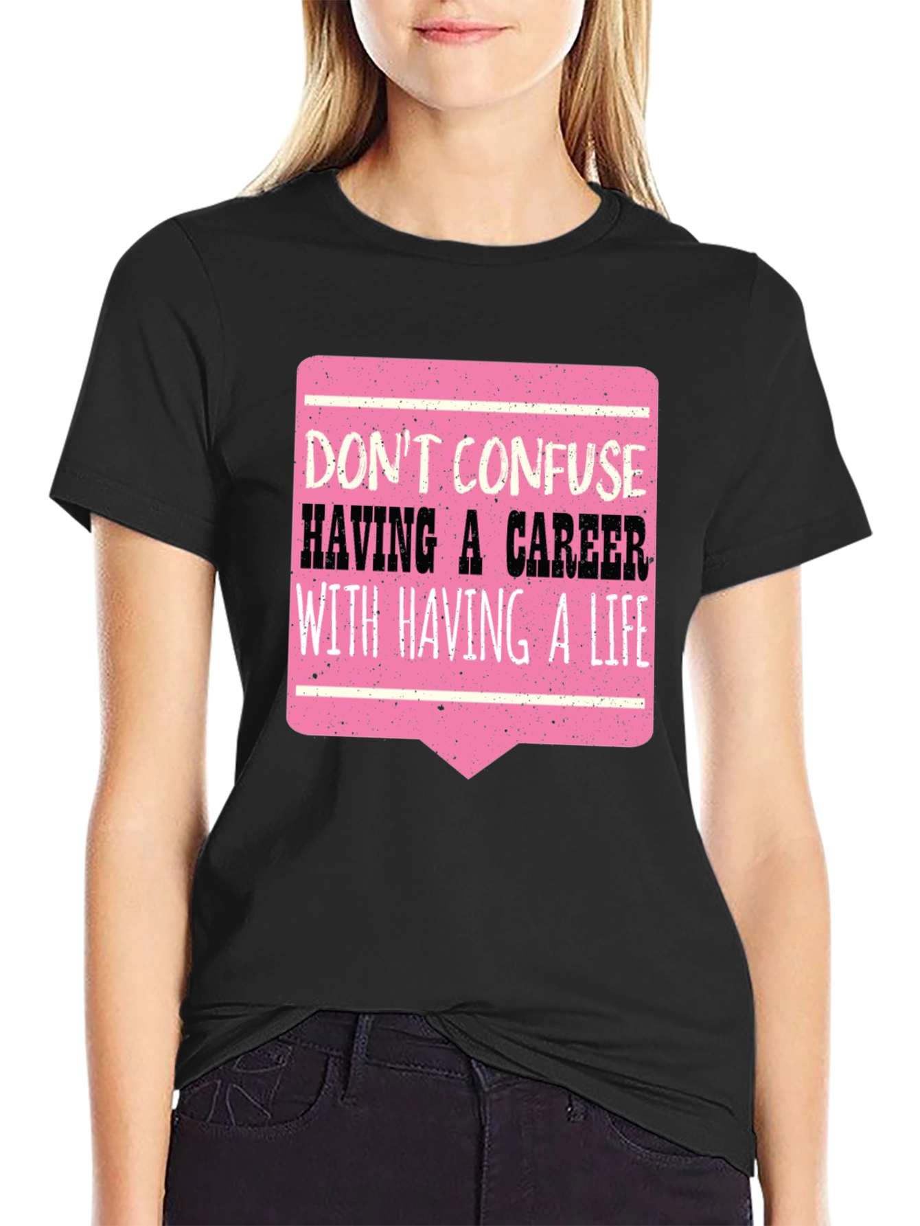 Career vs Life Graphic Tee - Black Casual T-Shirt