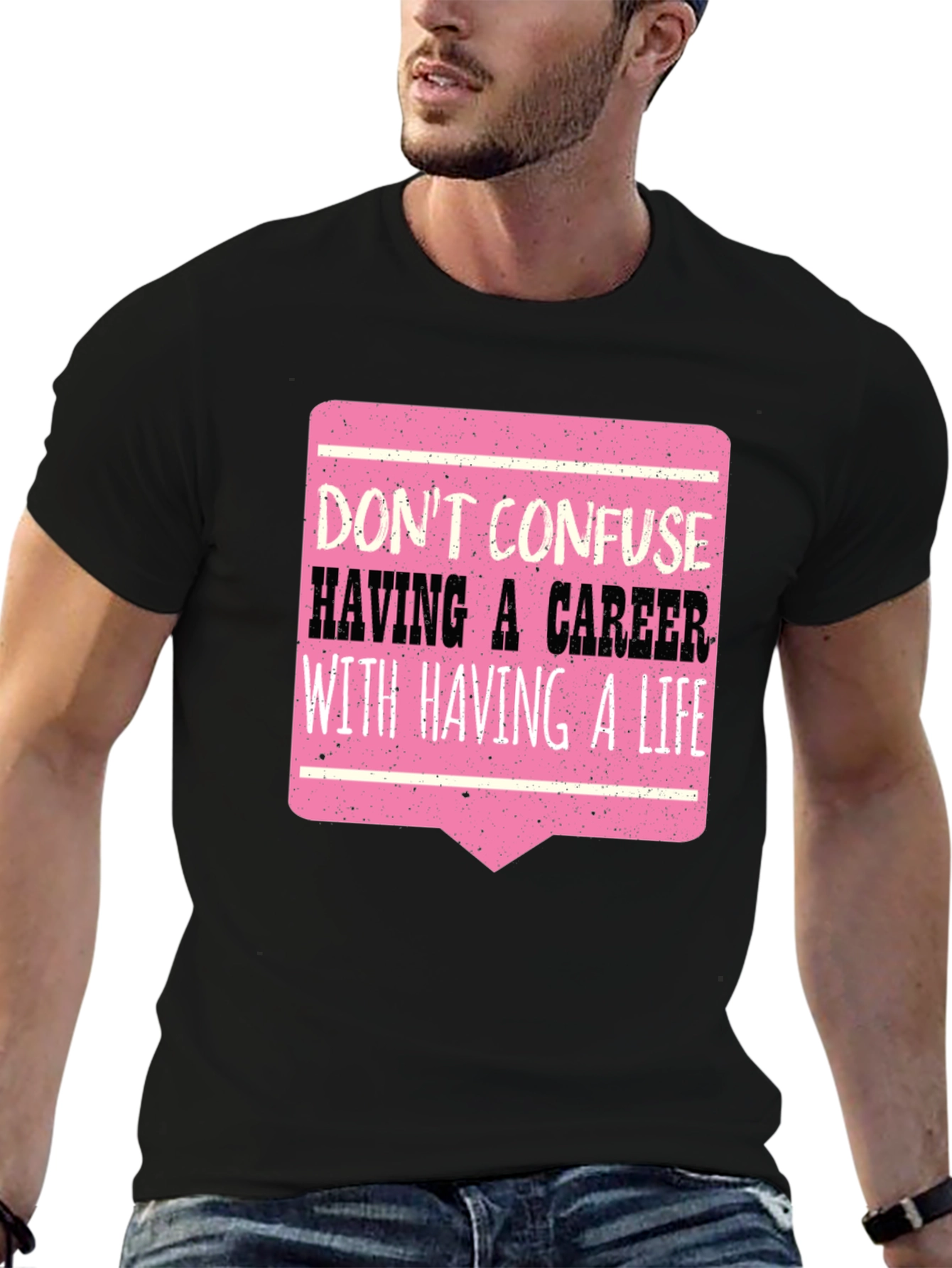Career vs Life Graphic Tee - Black Casual T-Shirt