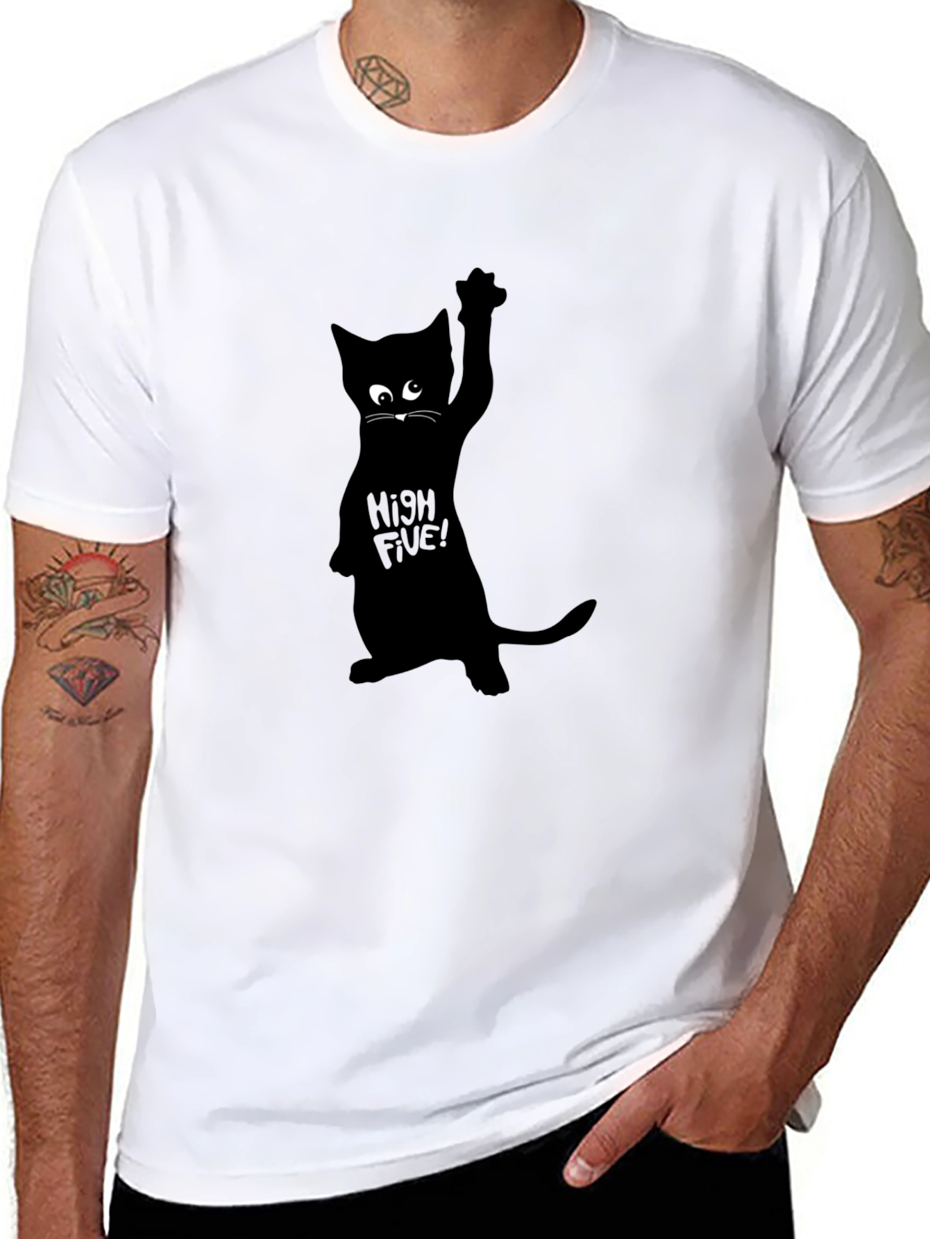 Black Cat High Five Graphic Tee - Mens