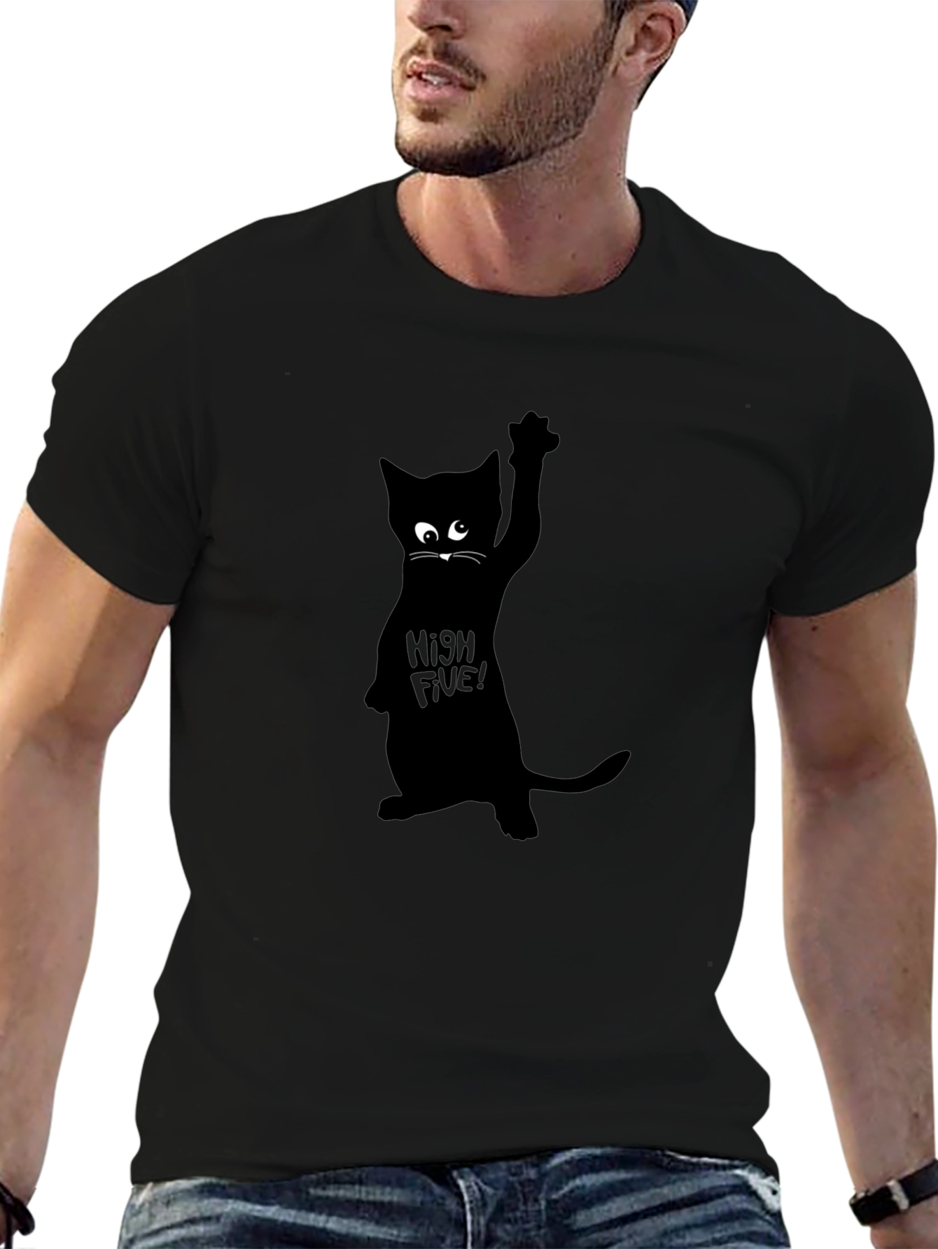 Black Cat High Five Graphic Tee - Mens