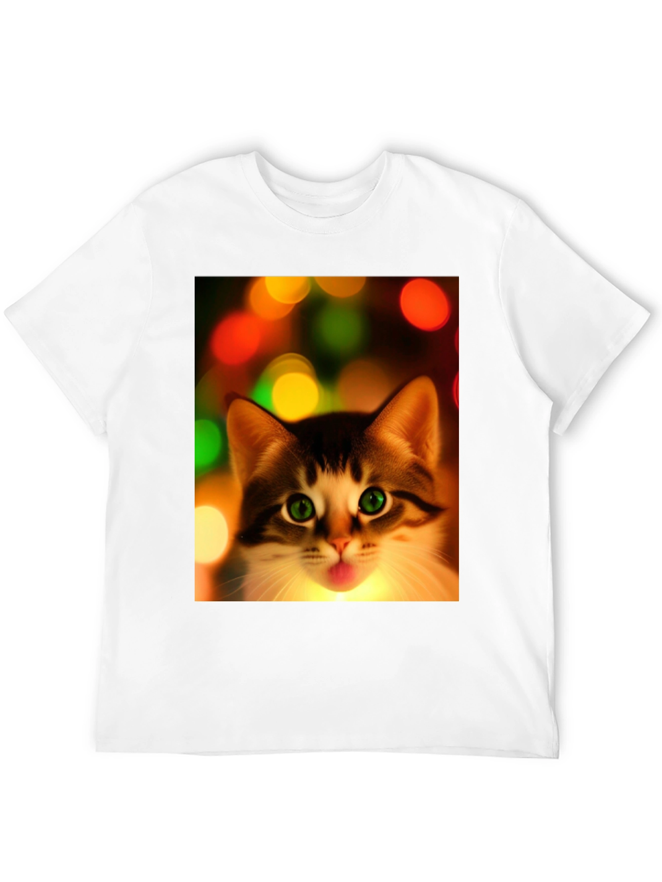 Cute Cat Christmas Lights Graphic T-Shirt
