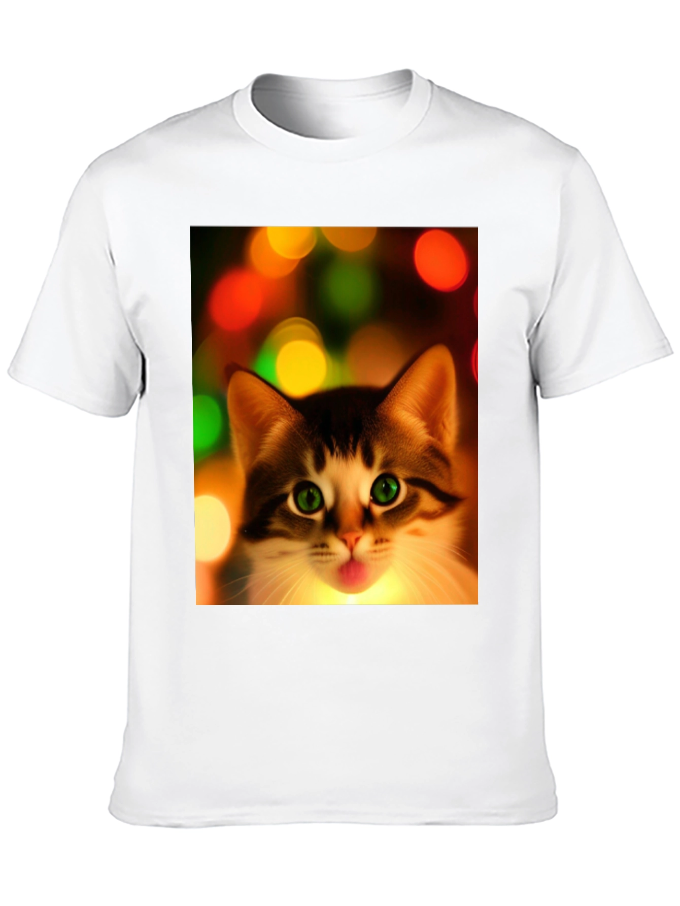Cute Cat Christmas Lights Graphic T-Shirt