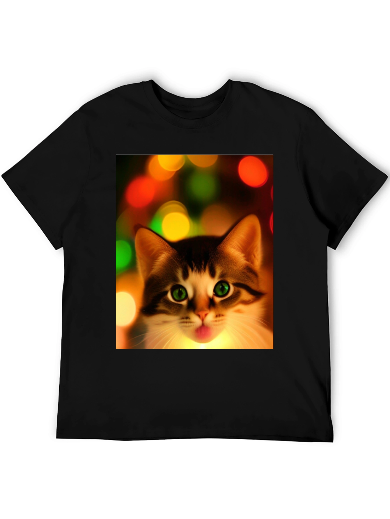 Cute Cat Christmas Lights Graphic T-Shirt