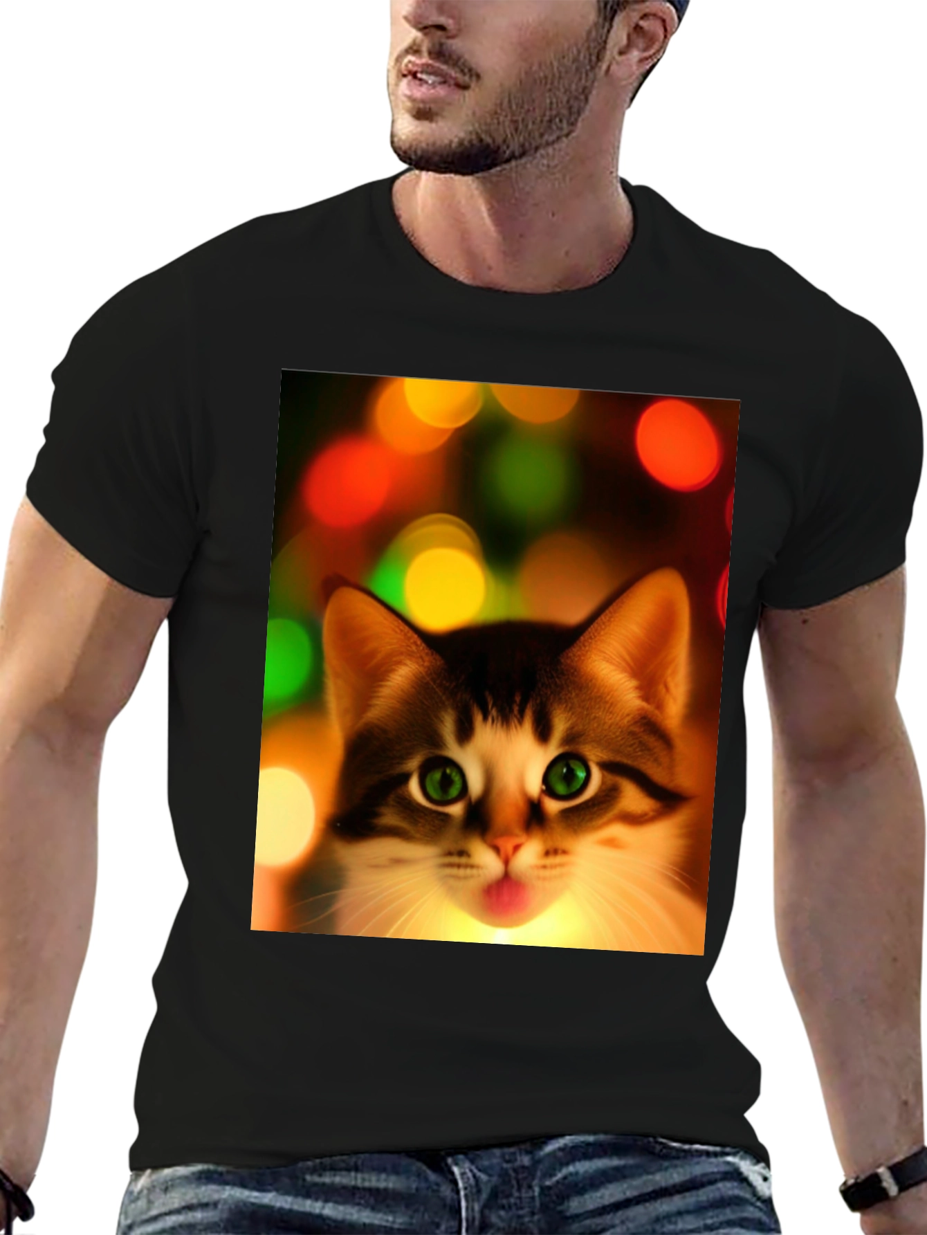 Cute Cat Christmas Lights Graphic T-Shirt