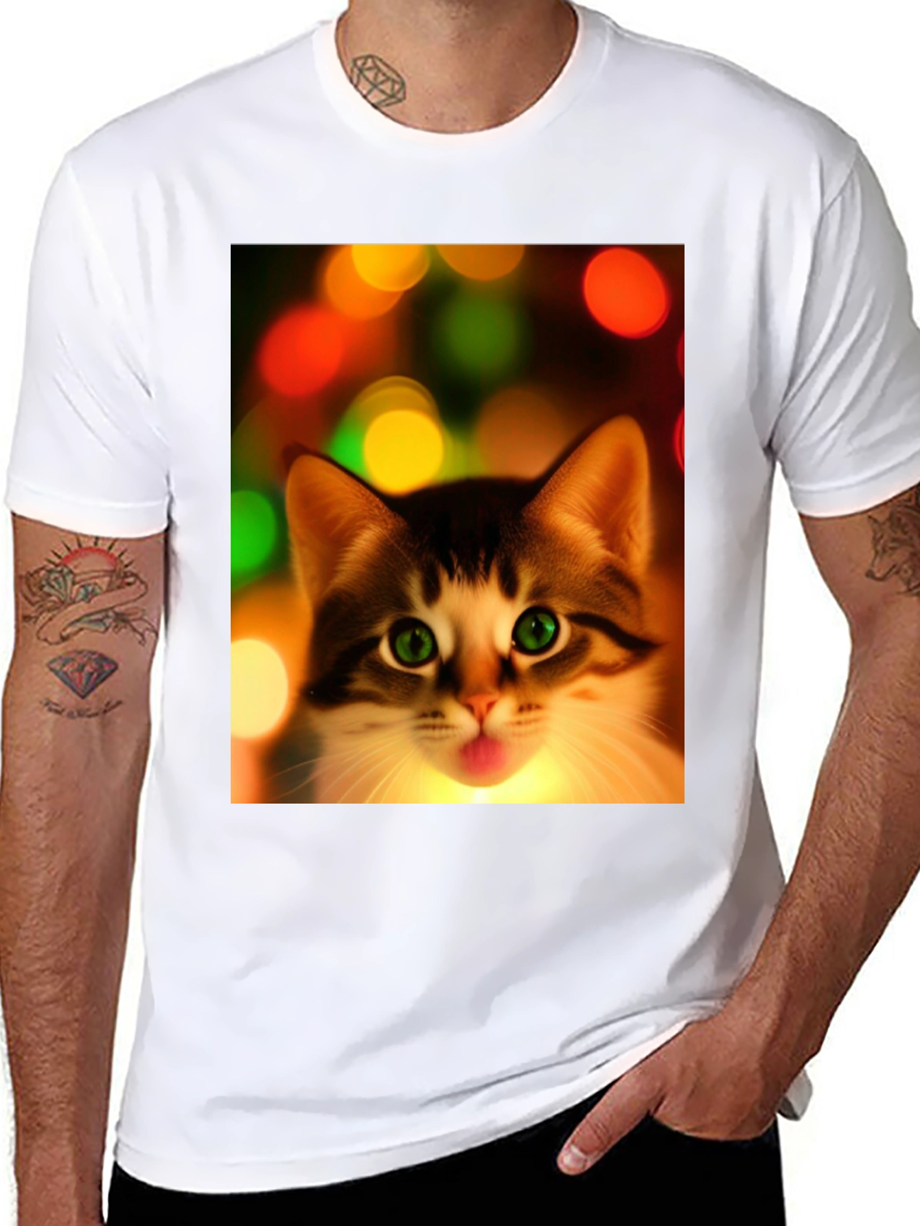 Cute Cat Christmas Lights Graphic T-Shirt