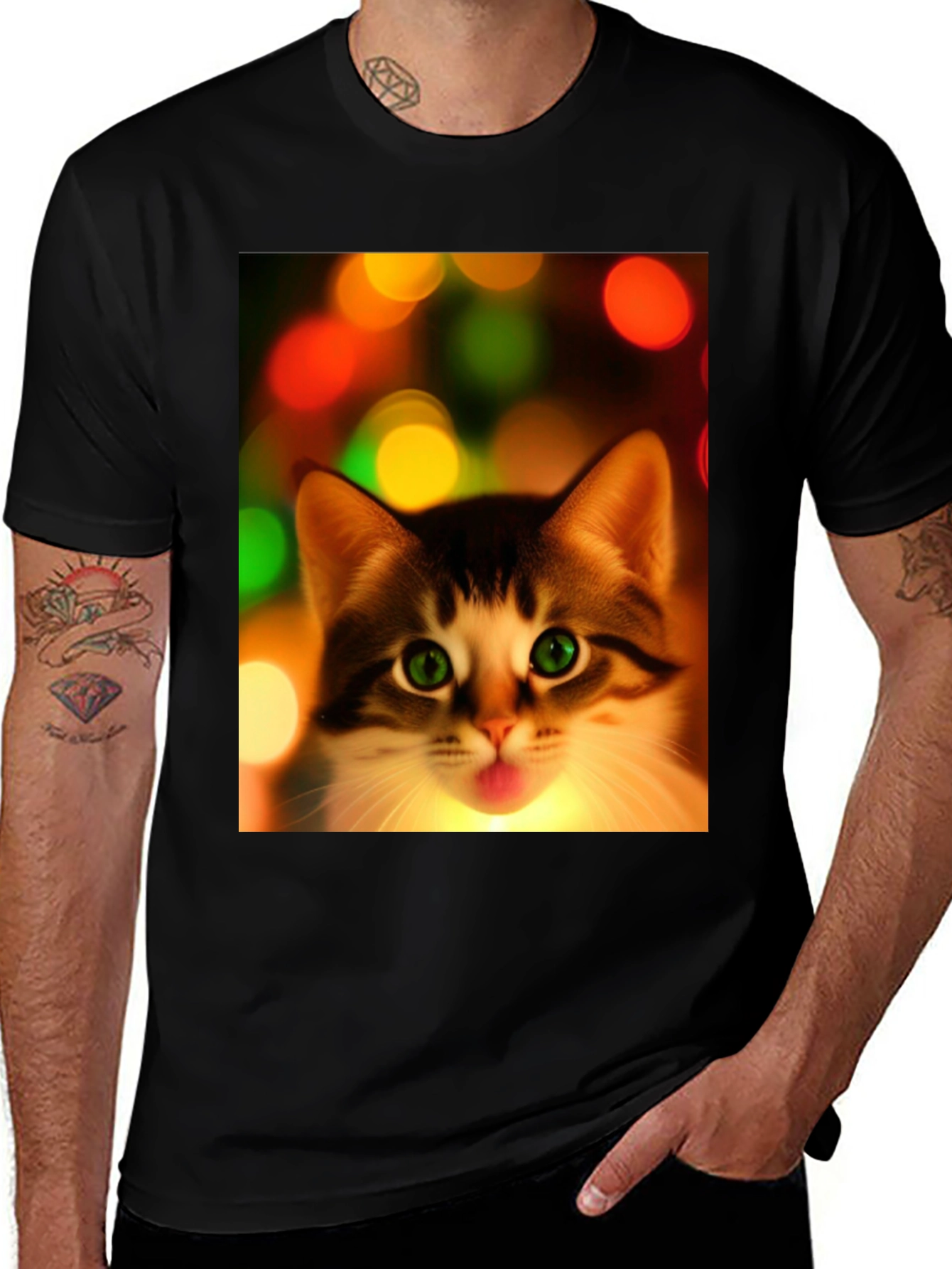 Cute Cat Christmas Lights Graphic T-Shirt