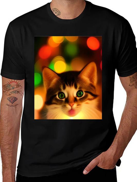 Cute Cat Christmas Lights Graphic T-Shirt