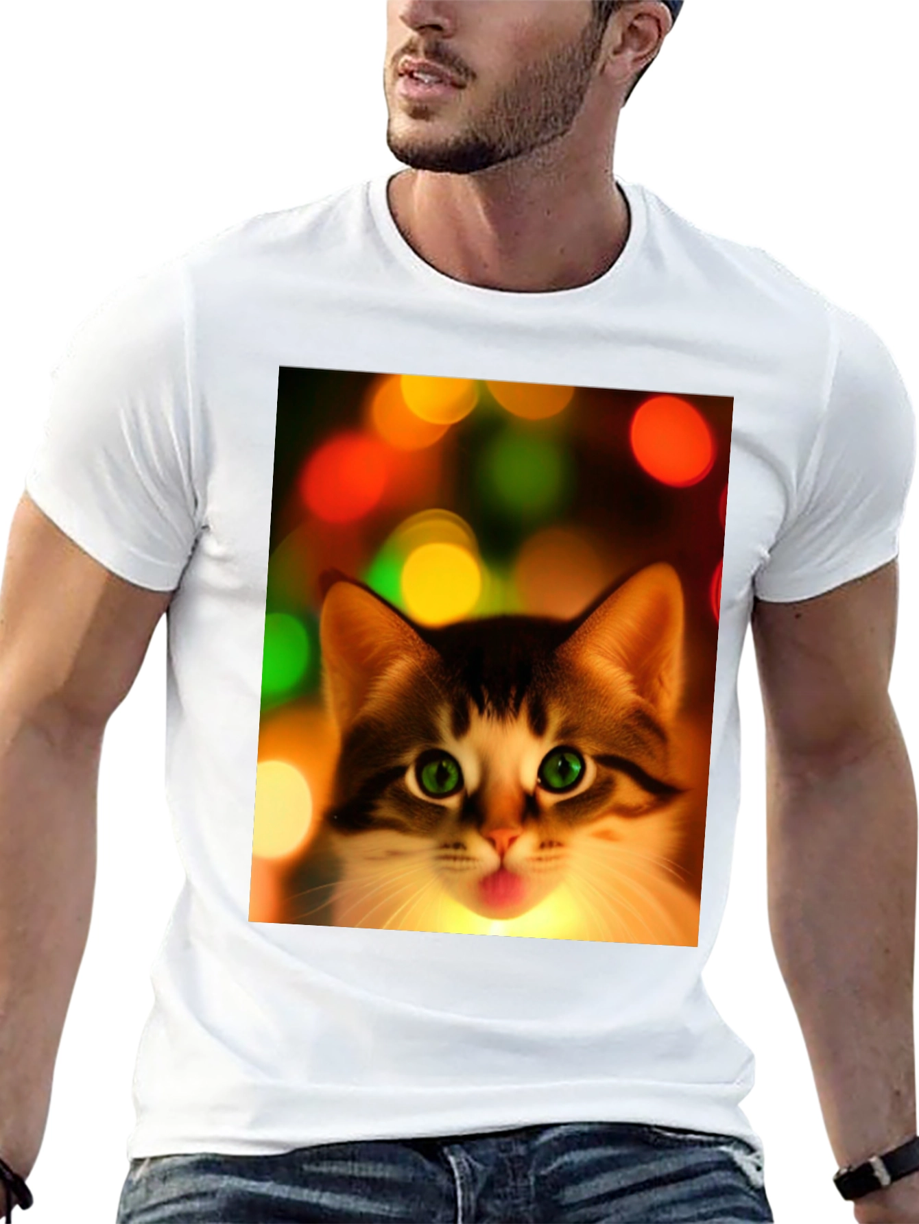 Cute Cat Christmas Lights Graphic T-Shirt