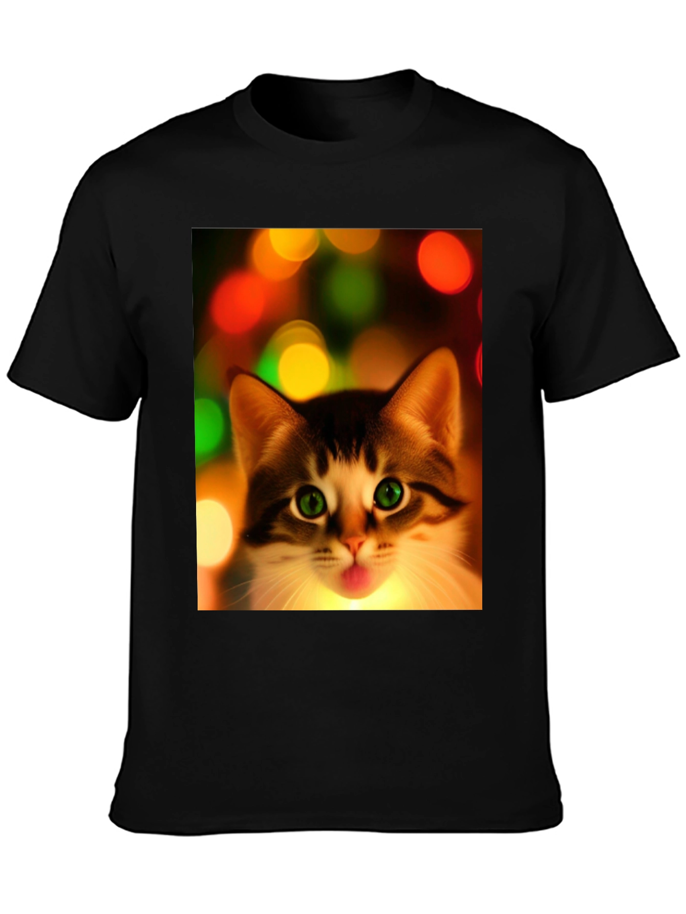 Cute Cat Christmas Lights Graphic T-Shirt