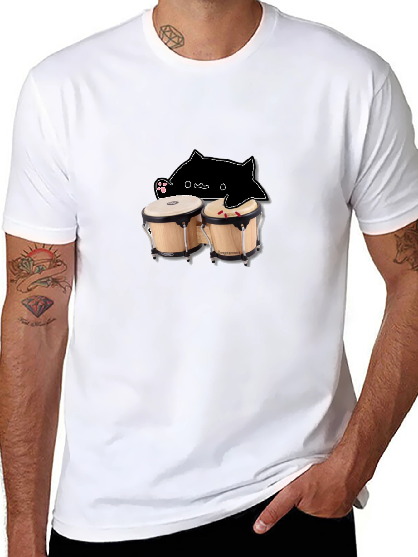 Bongo Cat Black T-Shirt - Musician Humor
