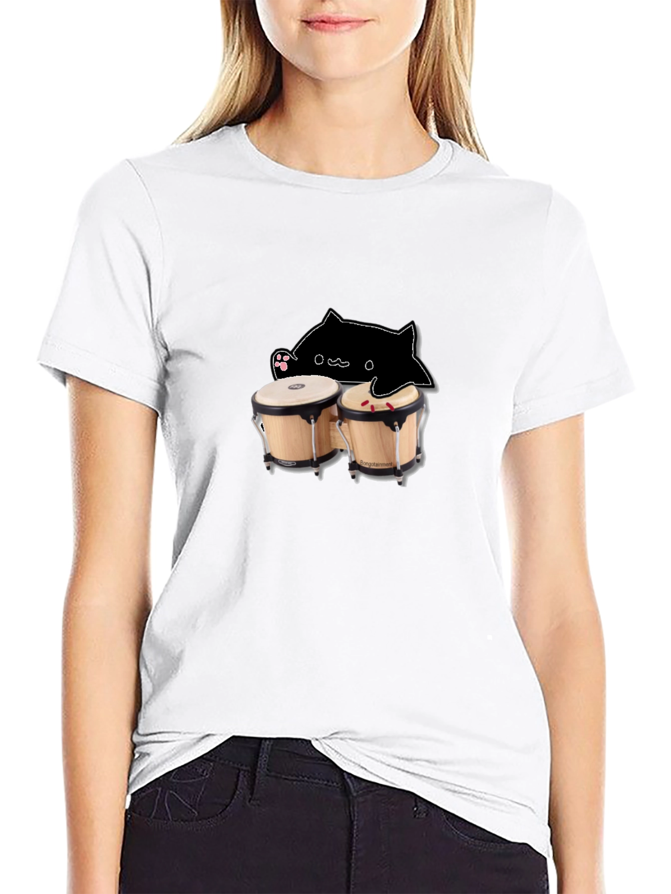 Bongo Cat Black T-Shirt - Musician Humor