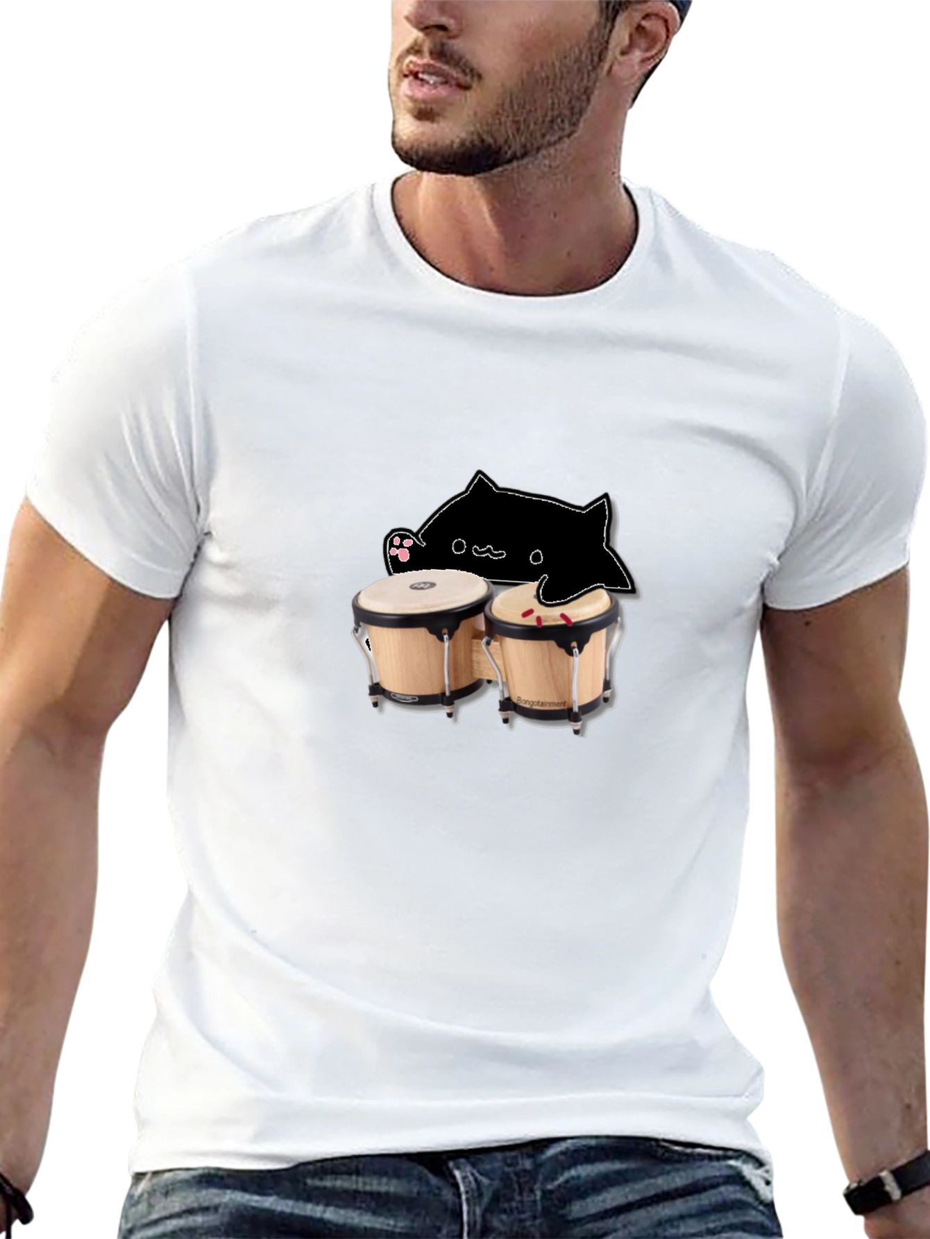 Bongo Cat Black T-Shirt - Musician Humor