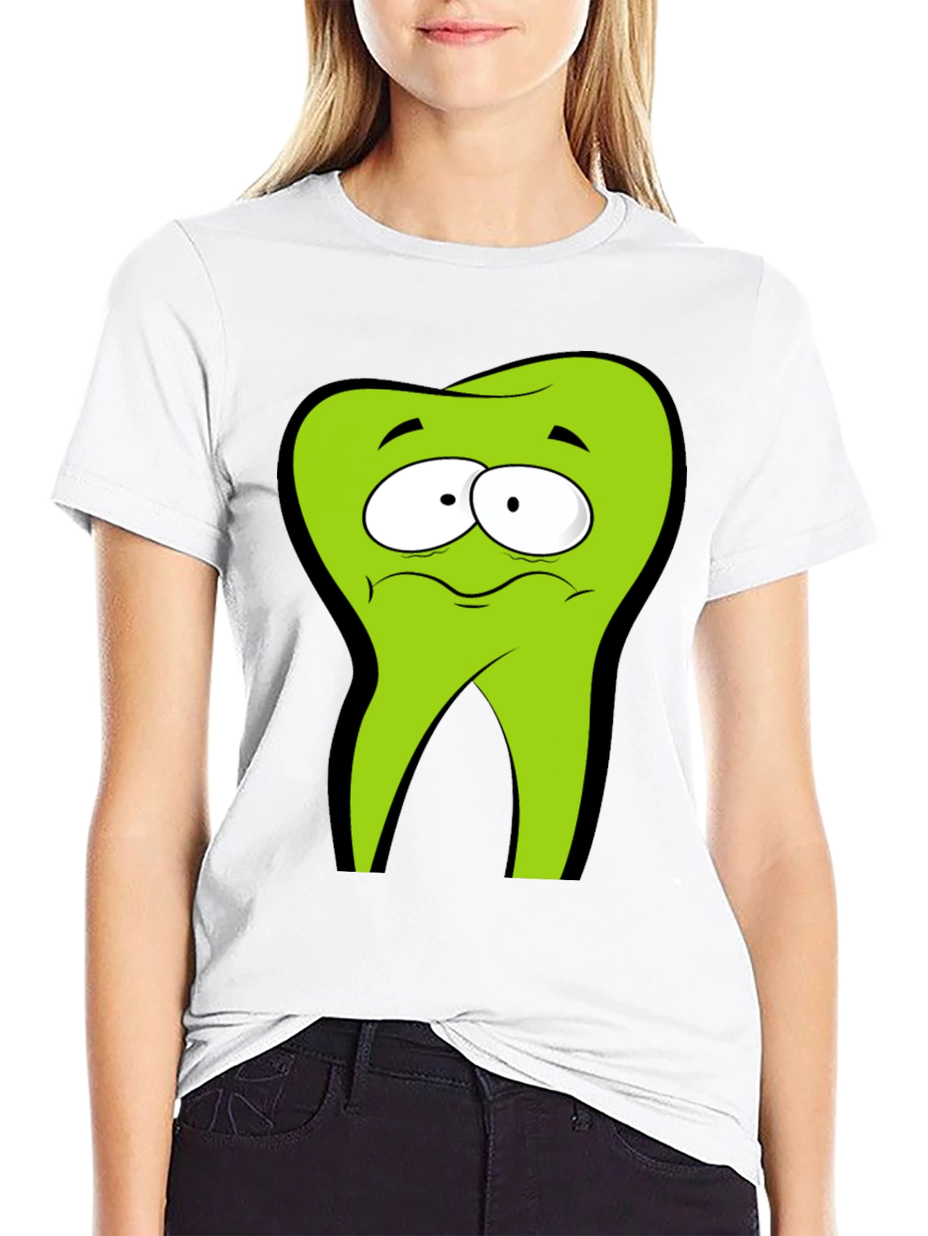 Funny Cartoon Tooth Black T-Shirt