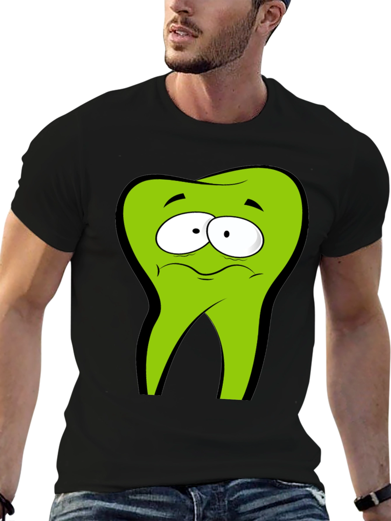 Funny Cartoon Tooth Black T-Shirt