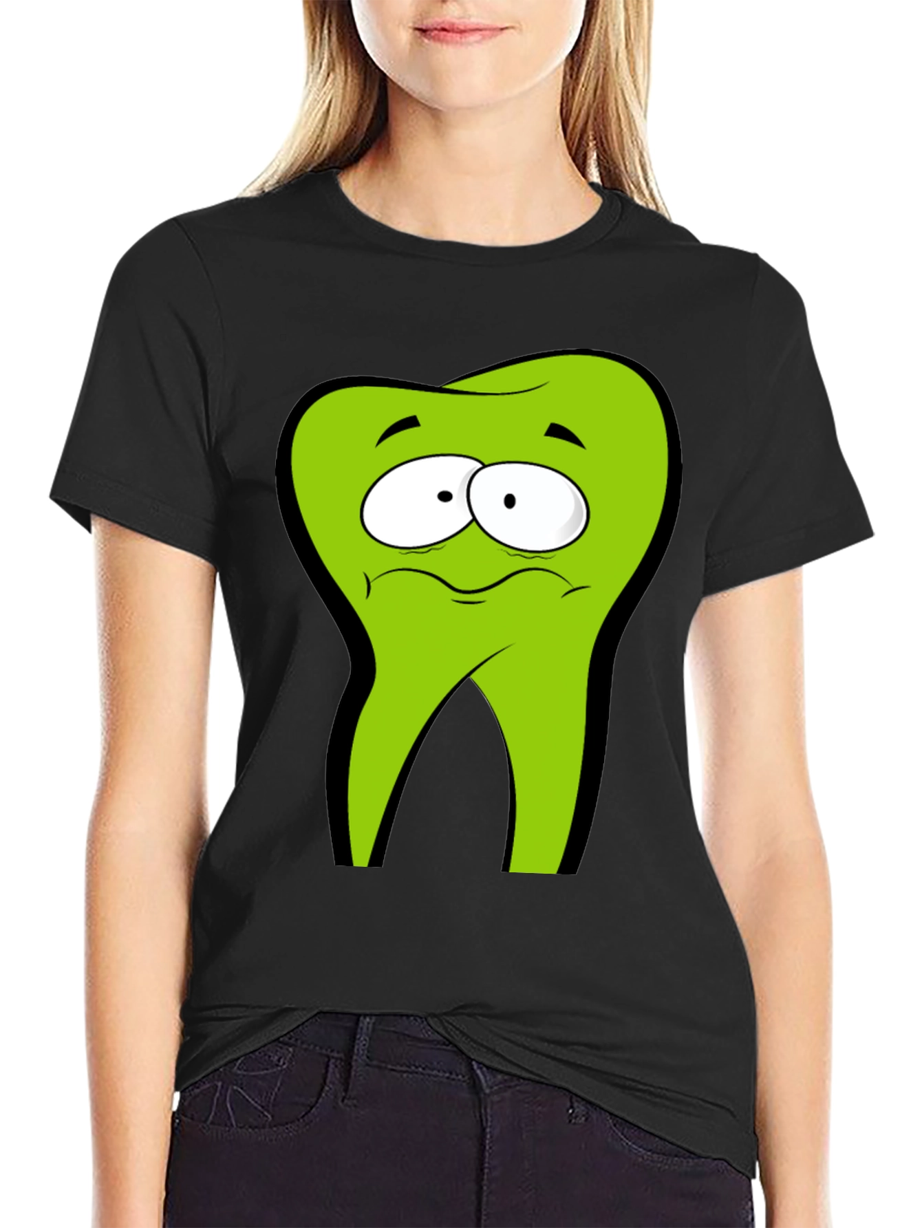 Funny Cartoon Tooth Black T-Shirt