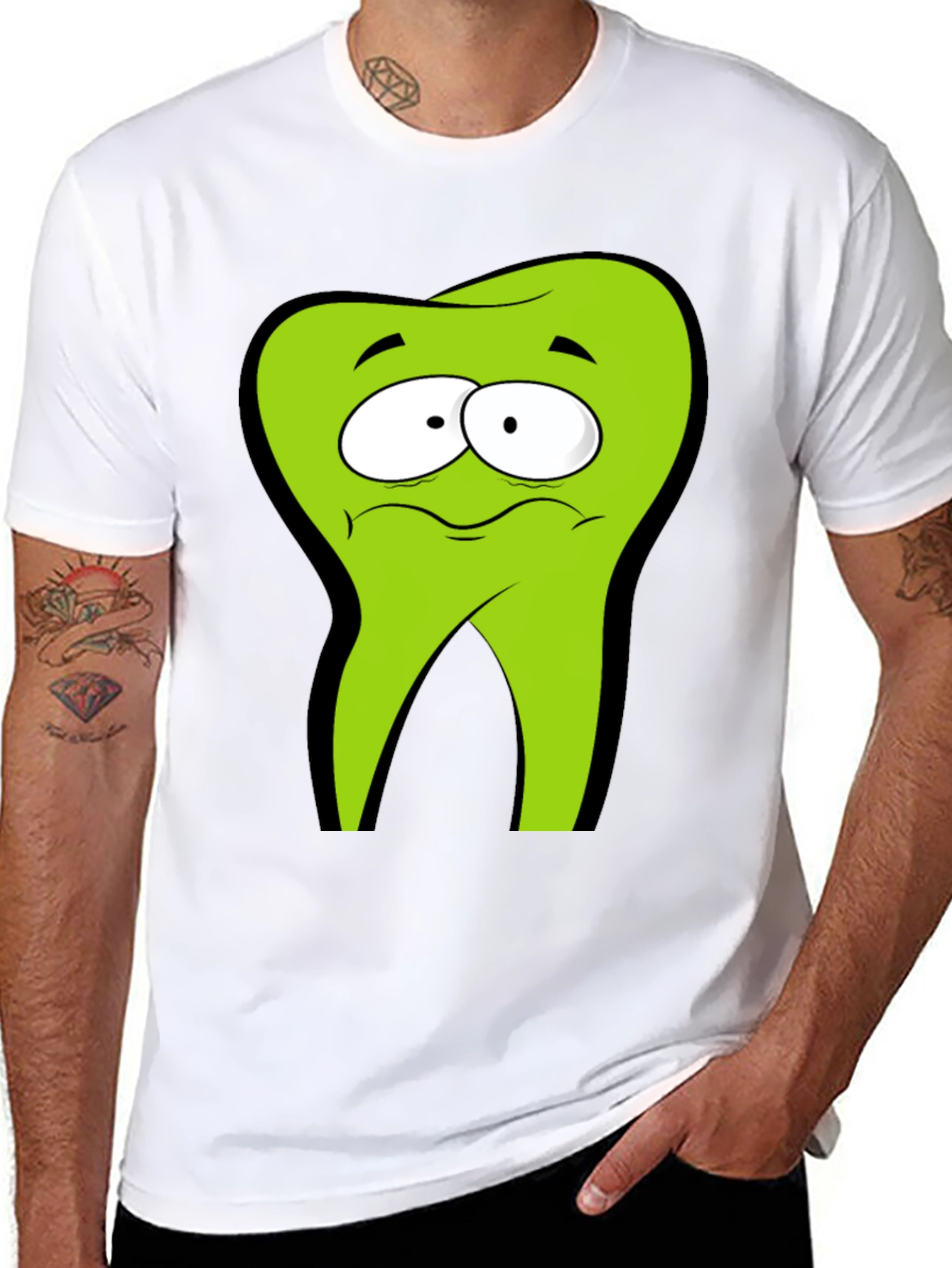 Funny Cartoon Tooth Black T-Shirt
