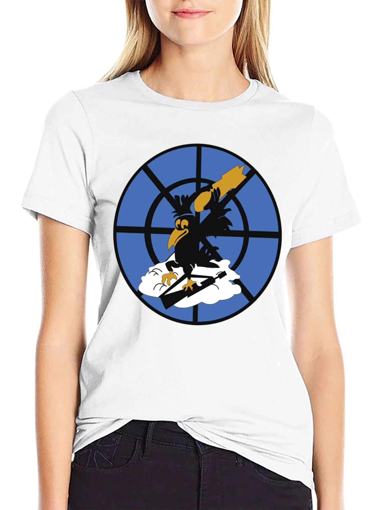 Cartoon Crow Graphic Tee - Black T-Shirt