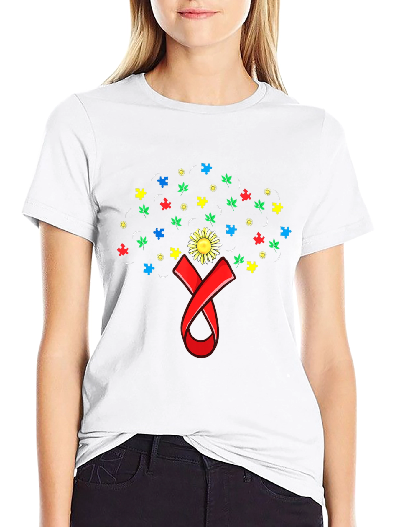 Autism Awareness Puzzle & Ribbon Graphic Tee