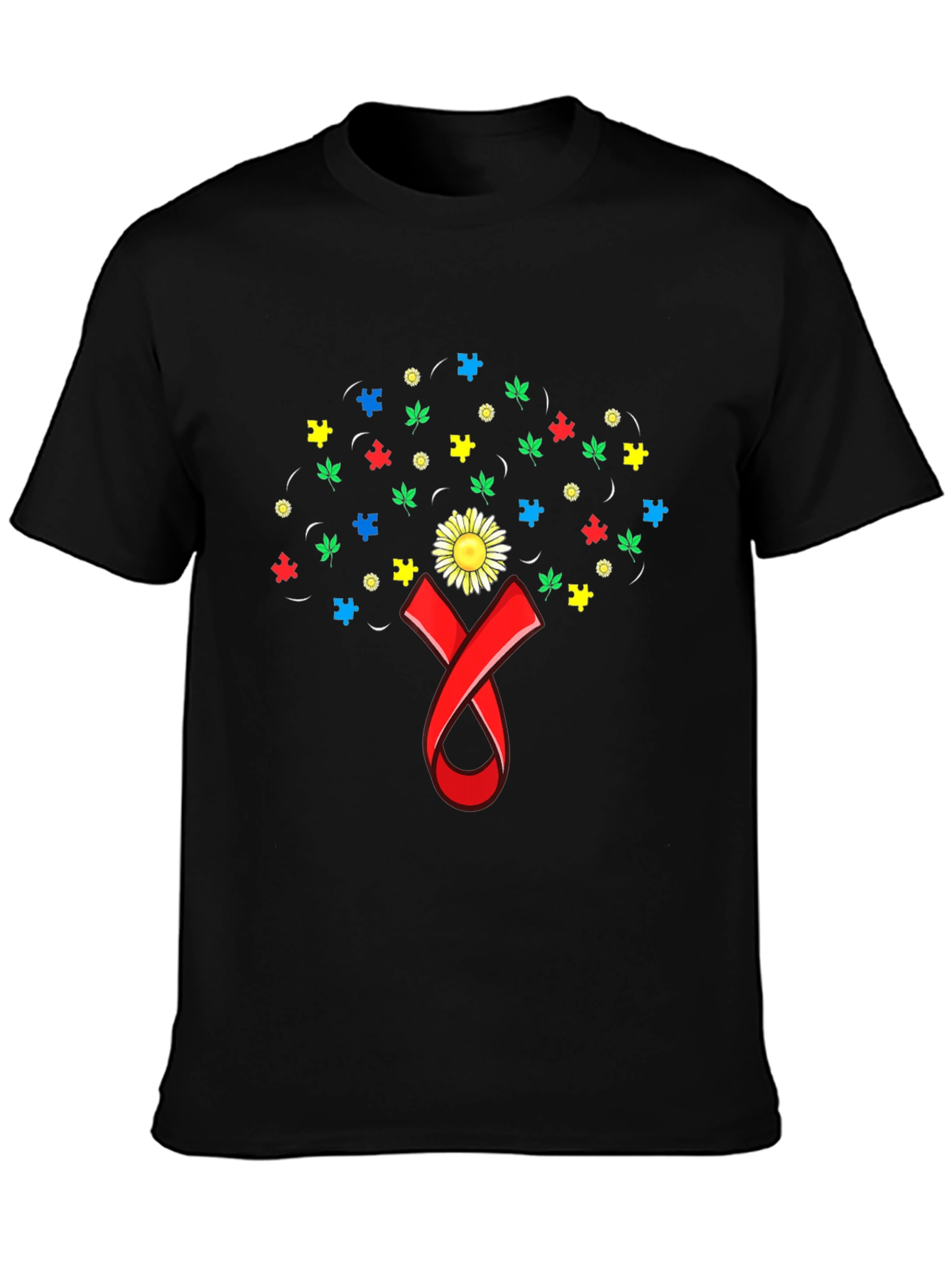 Autism Awareness Puzzle & Ribbon Graphic Tee