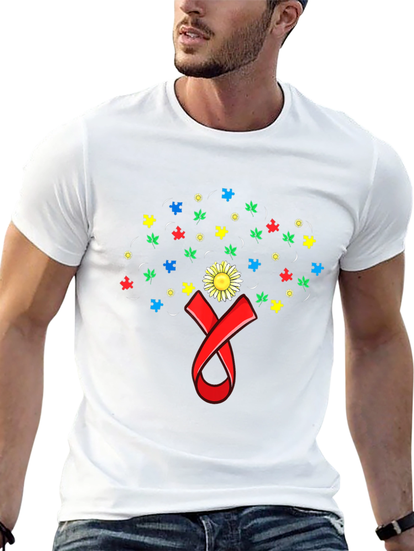 Autism Awareness Puzzle & Ribbon Graphic Tee