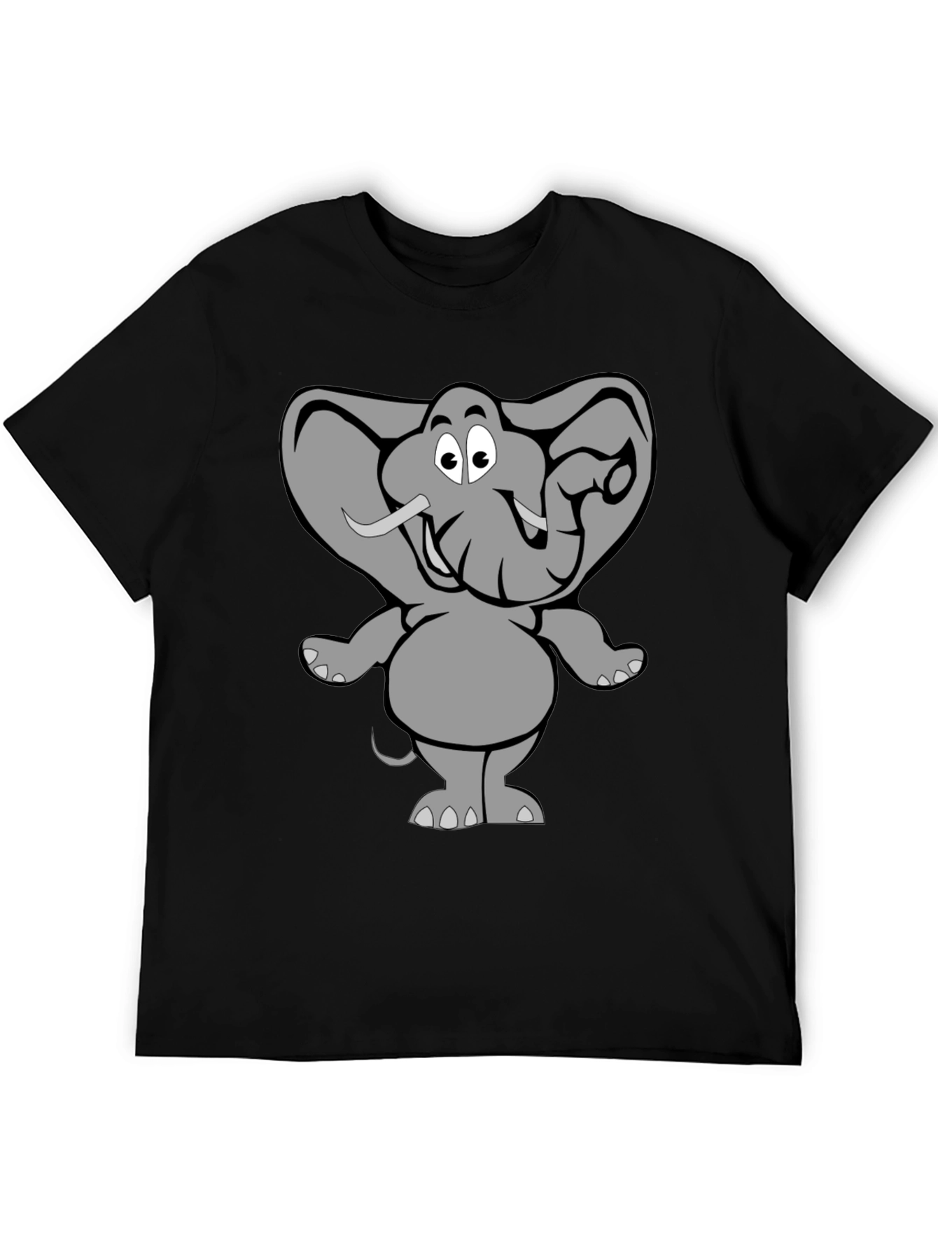 Elephant Cartoon Graphic Black T-Shirt