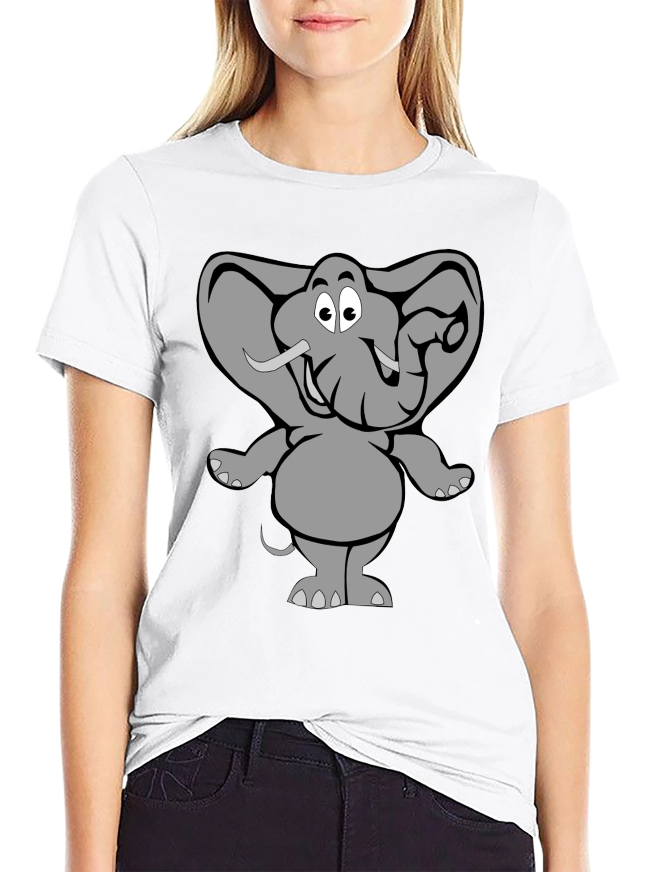 Elephant Cartoon Graphic Black T-Shirt