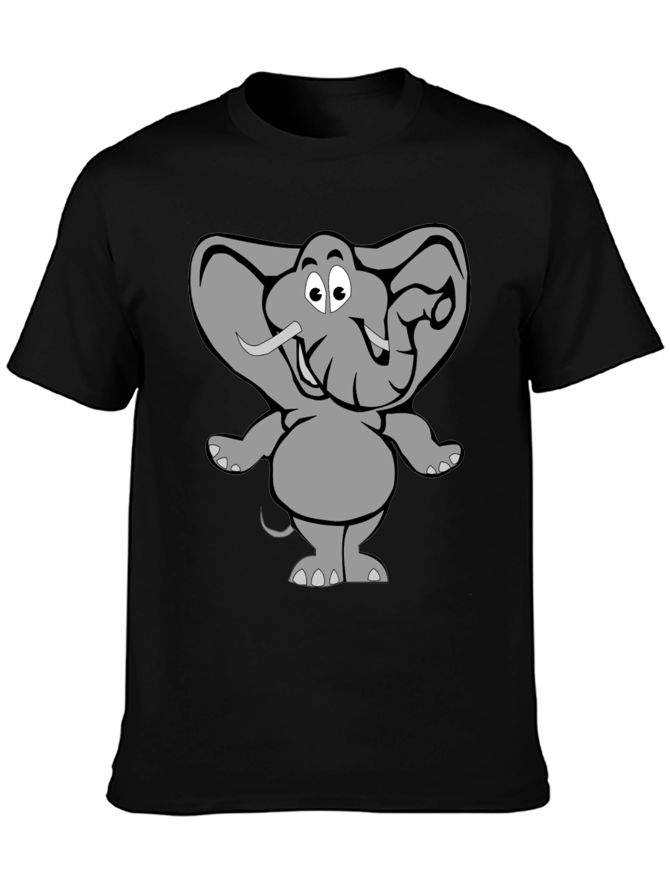 Elephant Cartoon Graphic Black T-Shirt