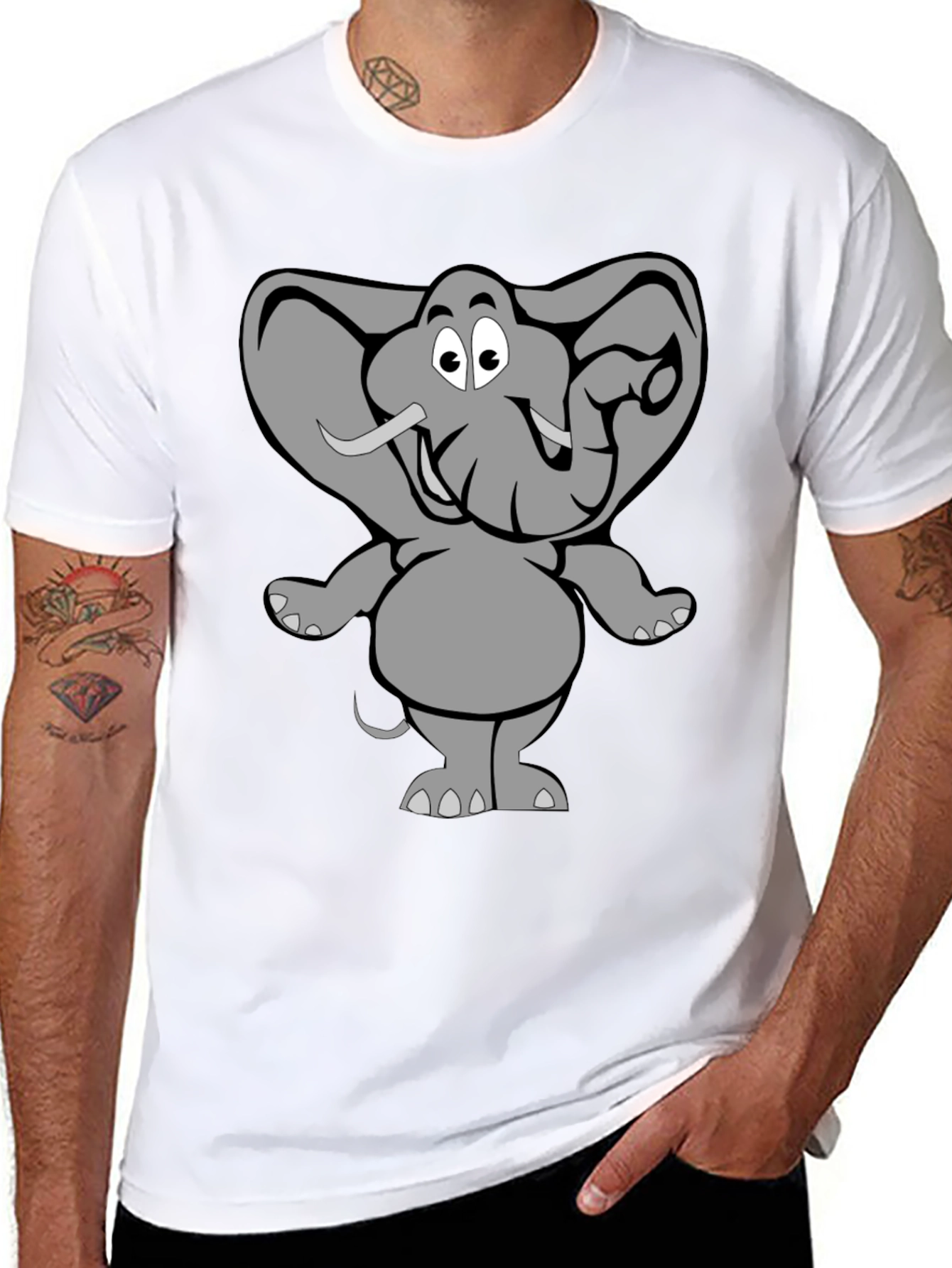 Elephant Cartoon Graphic Black T-Shirt
