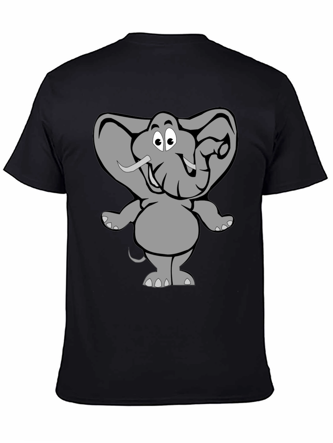 Elephant Cartoon Graphic Black T-Shirt
