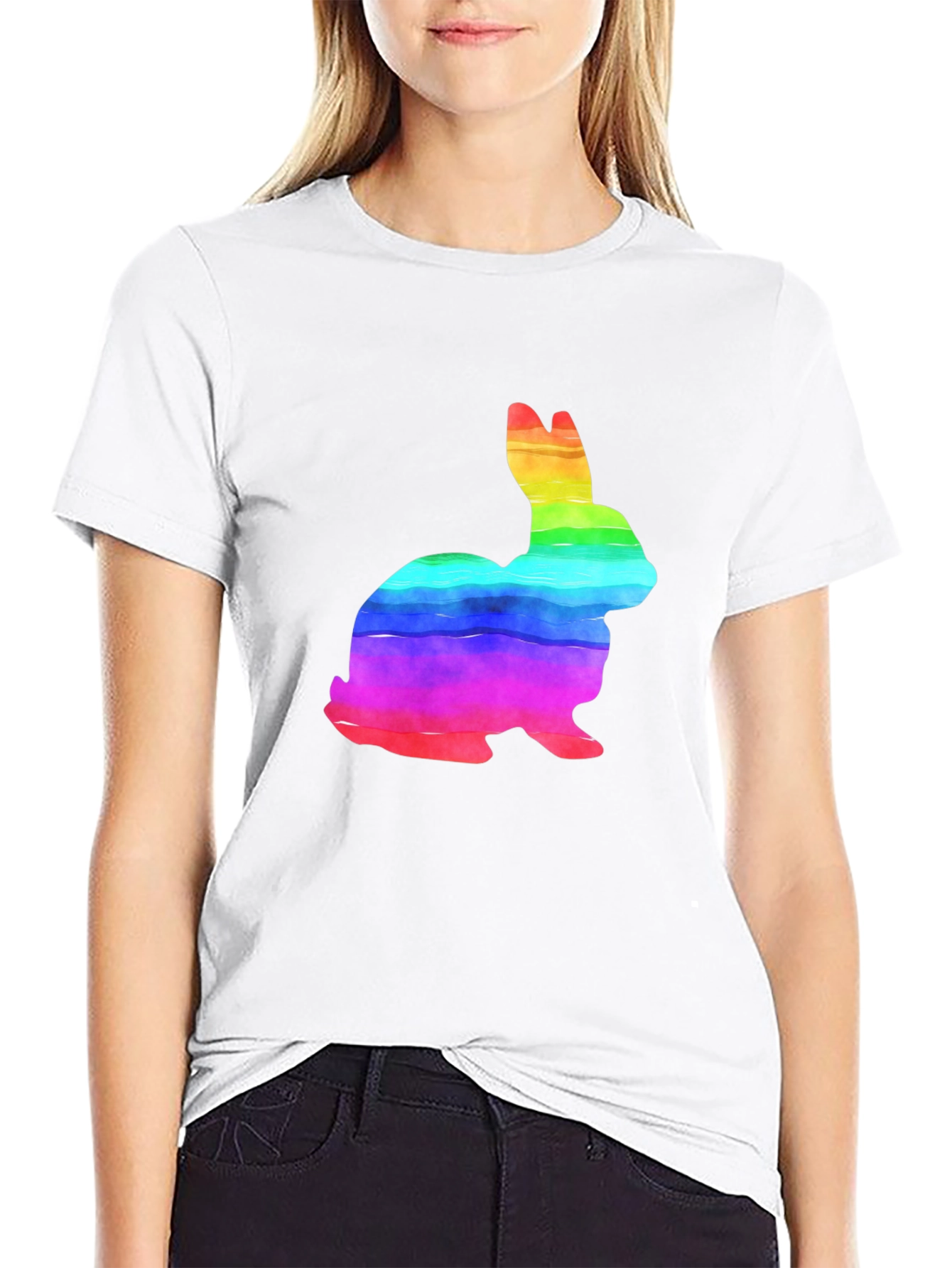 Rainbow Bunny Graphic Tee - Soft Cotton T-Shirt