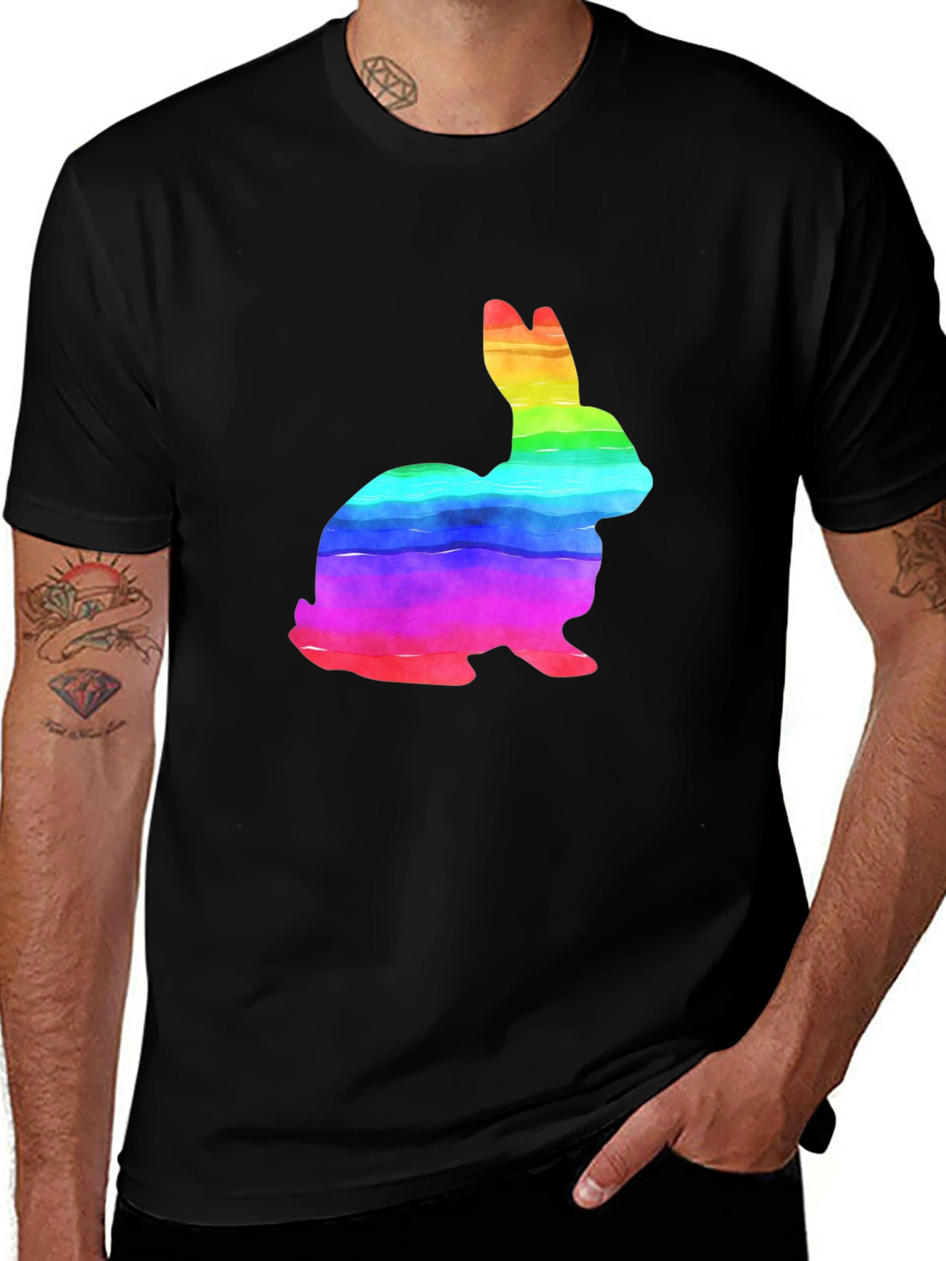 Rainbow Bunny Graphic Tee - Soft Cotton T-Shirt