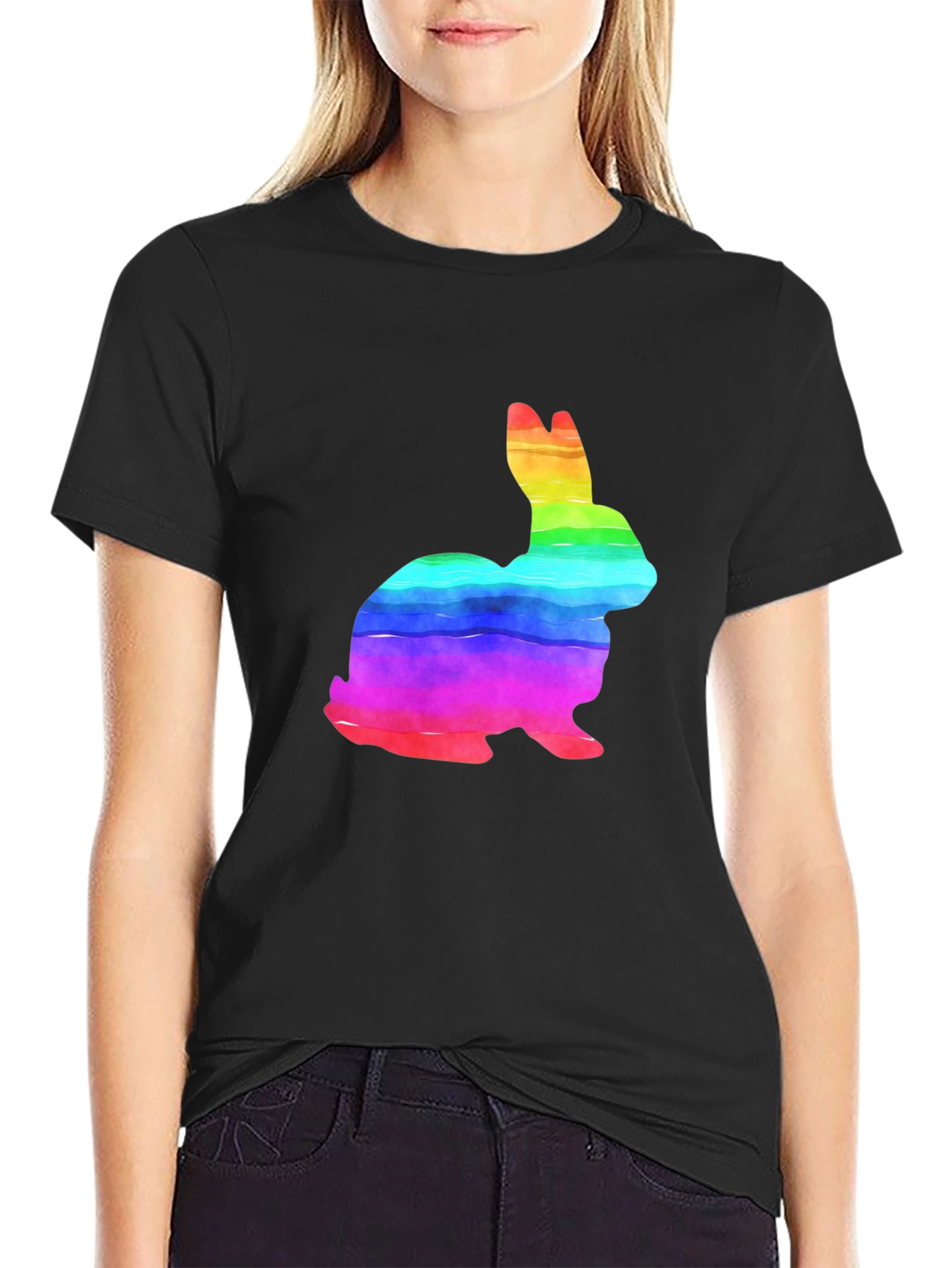 Rainbow Bunny Graphic Tee - Soft Cotton T-Shirt