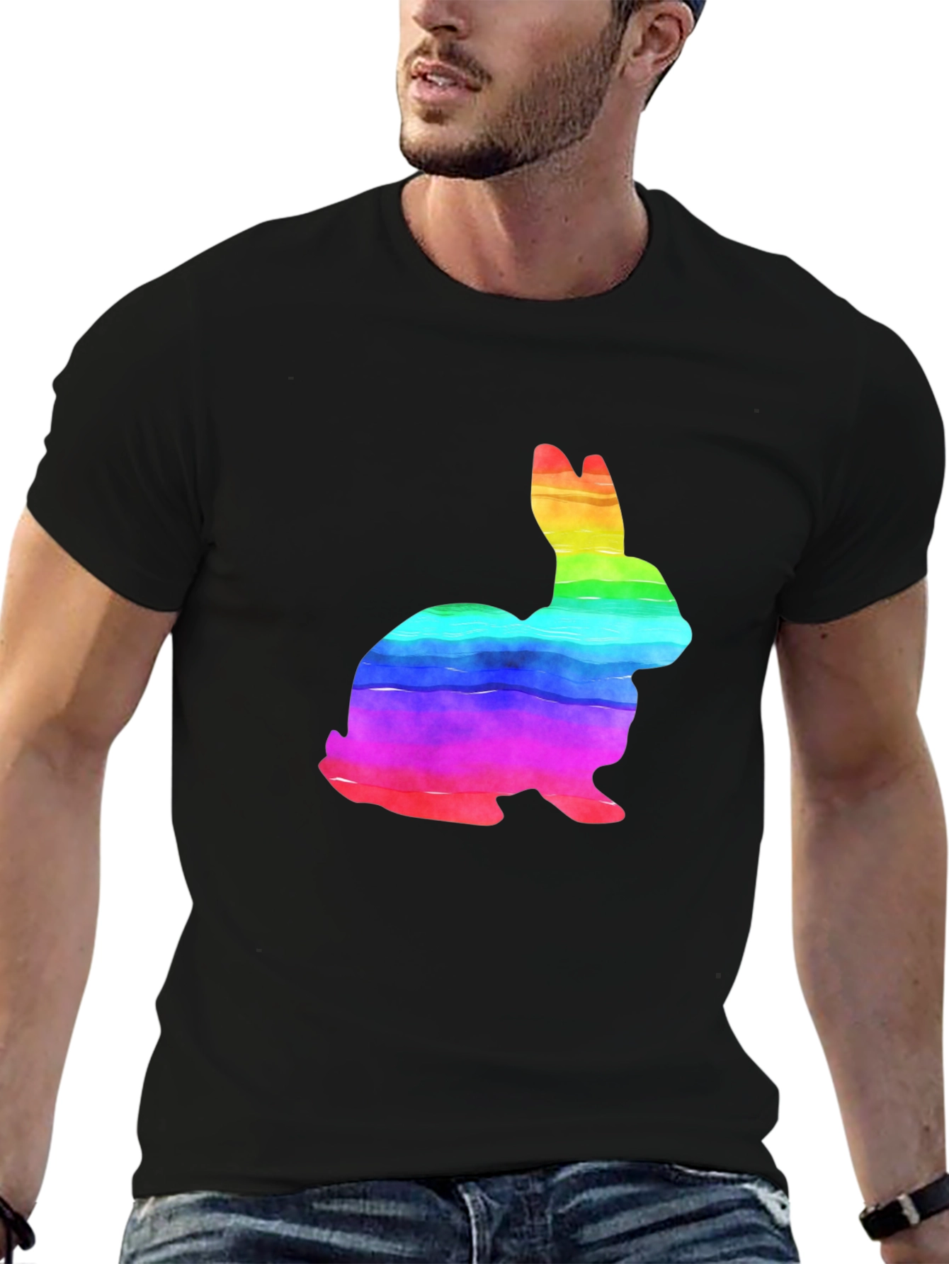 Rainbow Bunny Graphic Tee - Soft Cotton T-Shirt